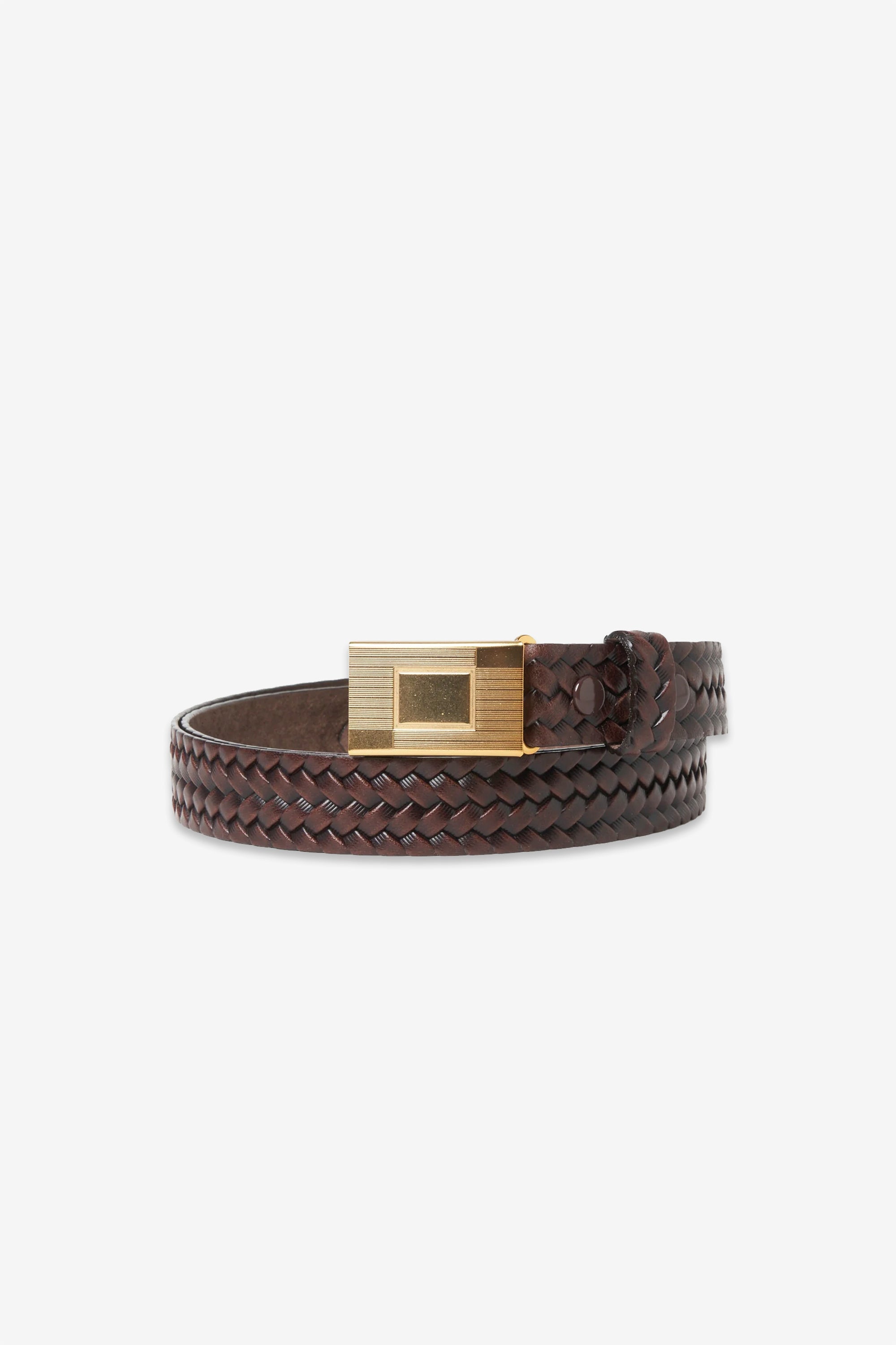 Lot.021 Basketweave Pattern Belt Mud Dyed Brown