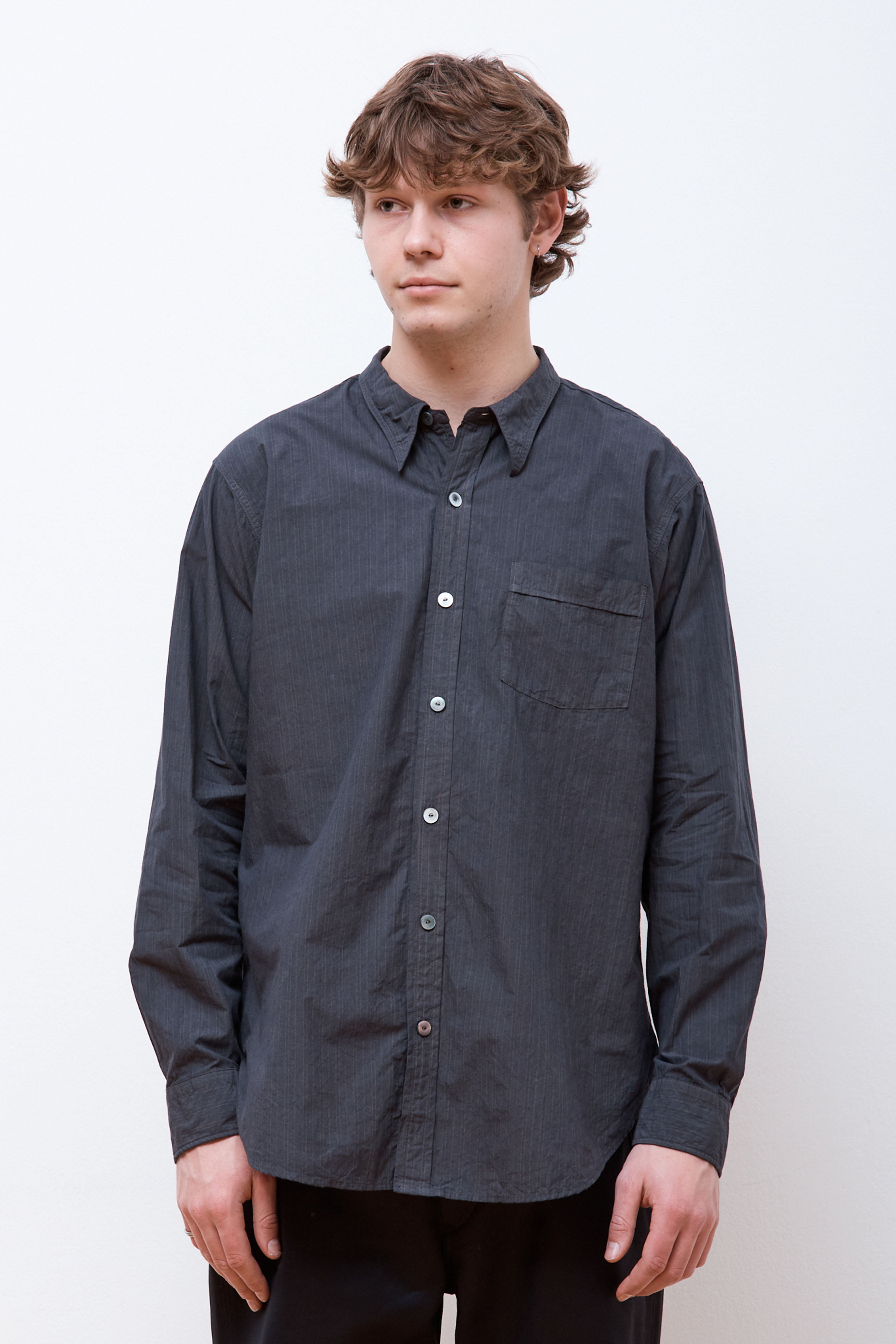 Lot.106 Narrow Collar Shirt Charcoal Stripe