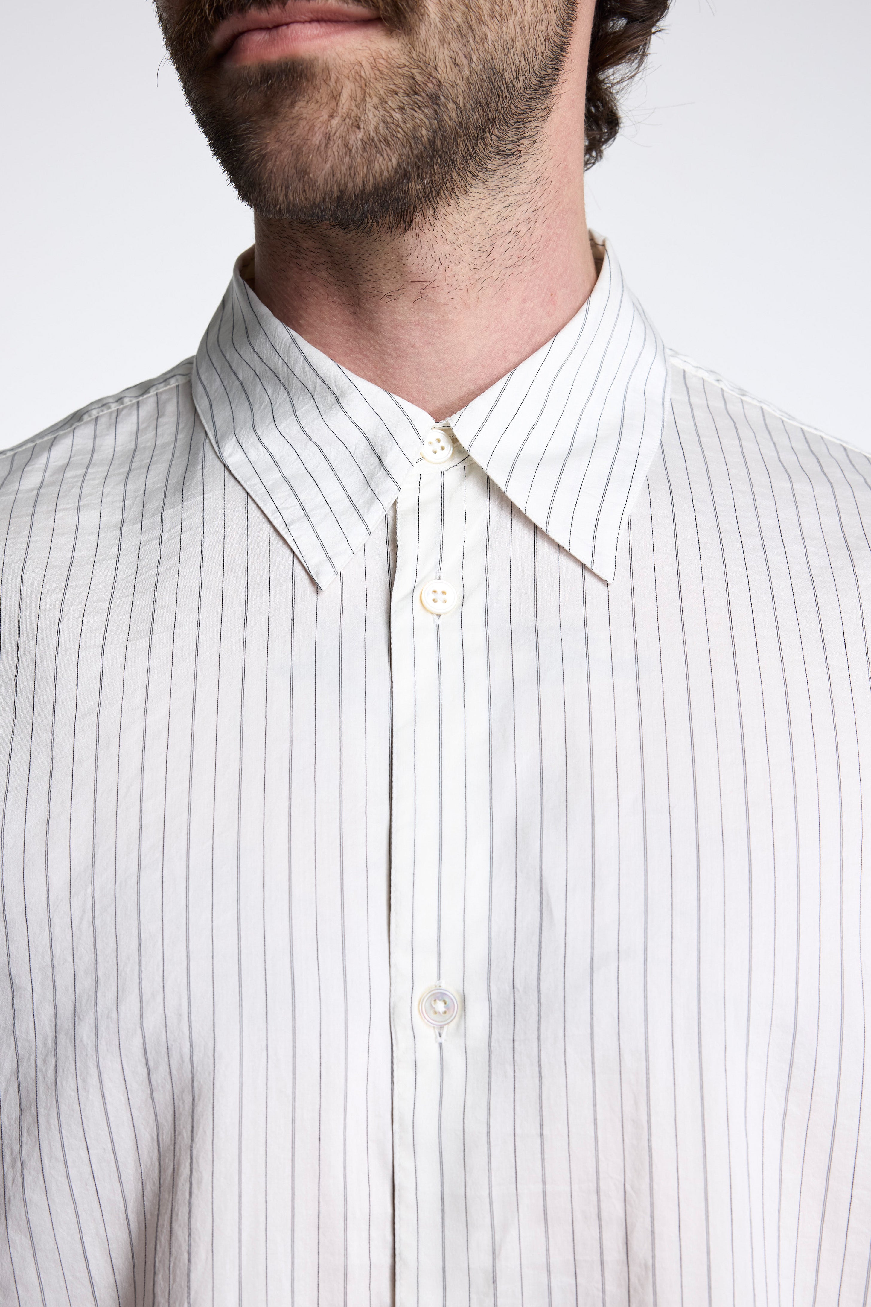 View Stripe Silk Shirt Ecru/ Black