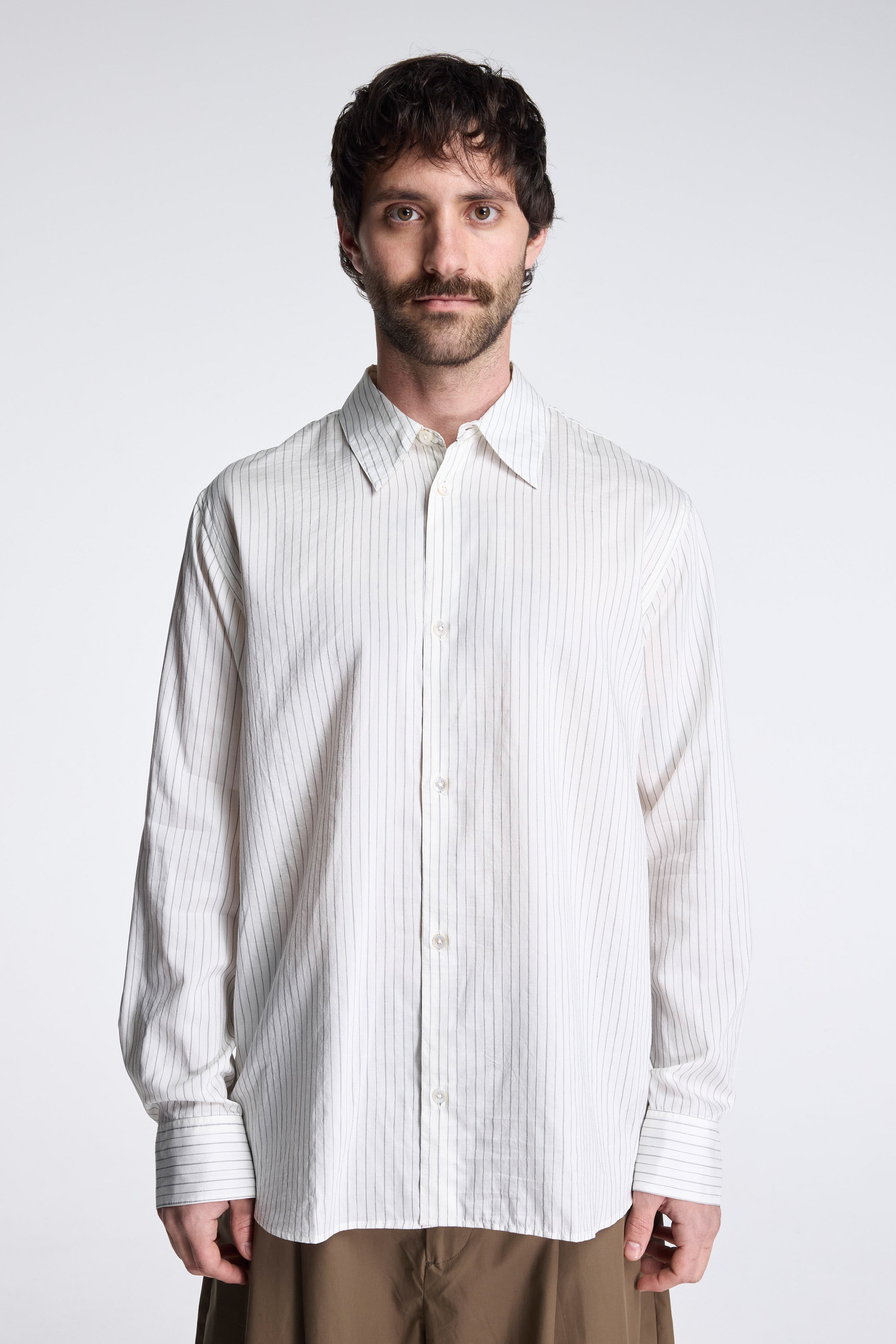 View Stripe Silk Shirt Ecru/ Black