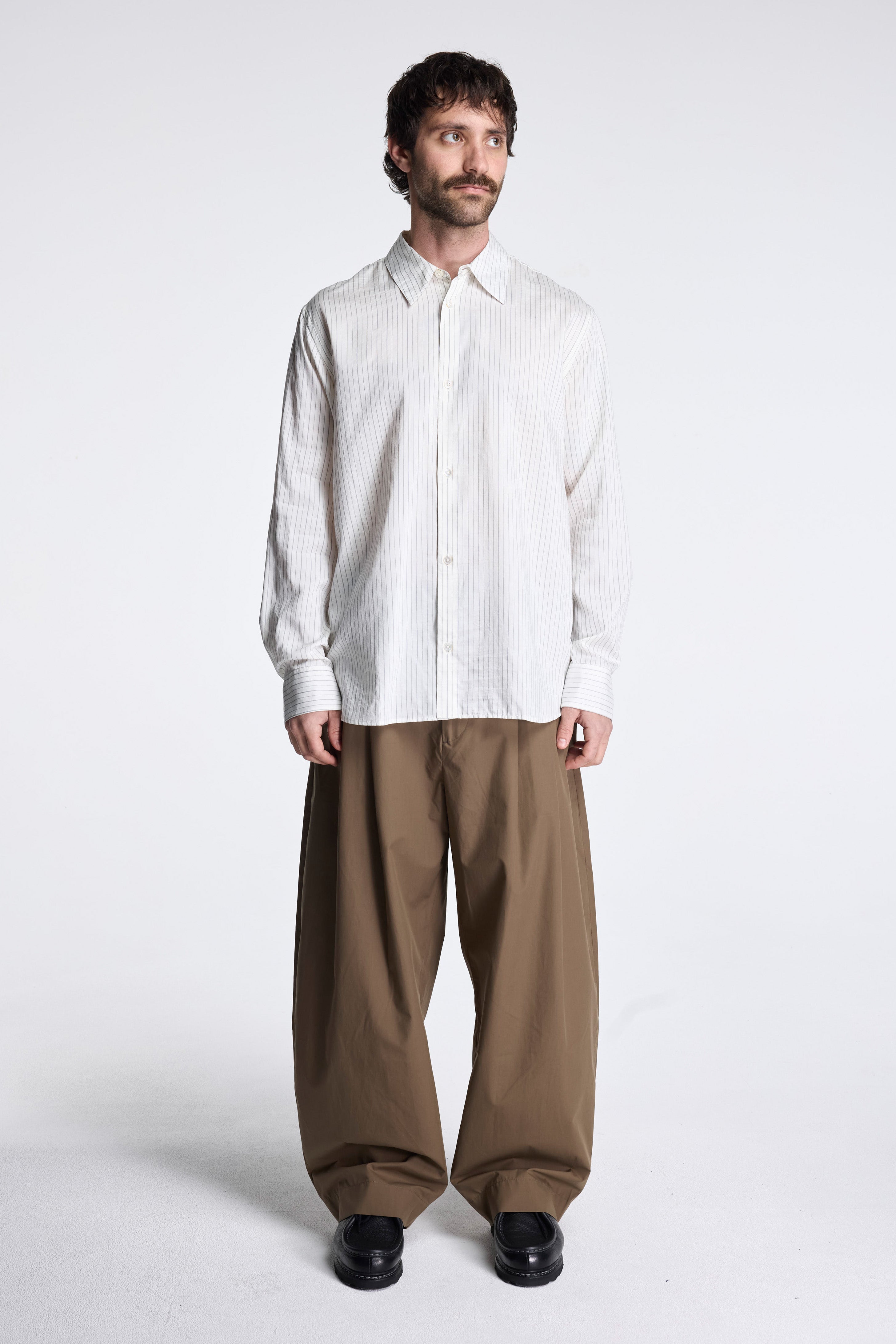View Stripe Silk Shirt Ecru/ Black