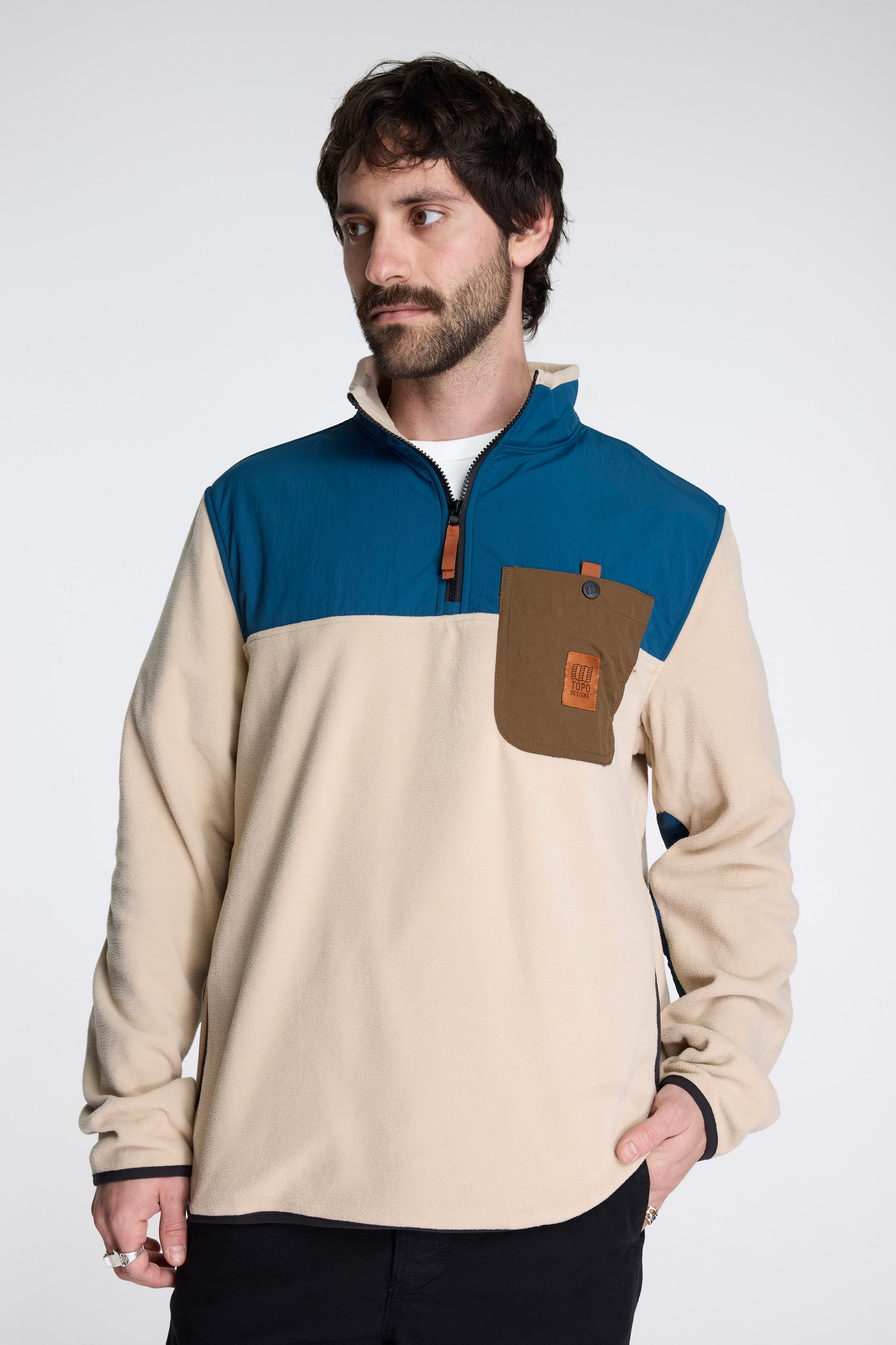 Vista 1/4 Zip Lightweight Fleece Mens Oatmeal/Pond Blue