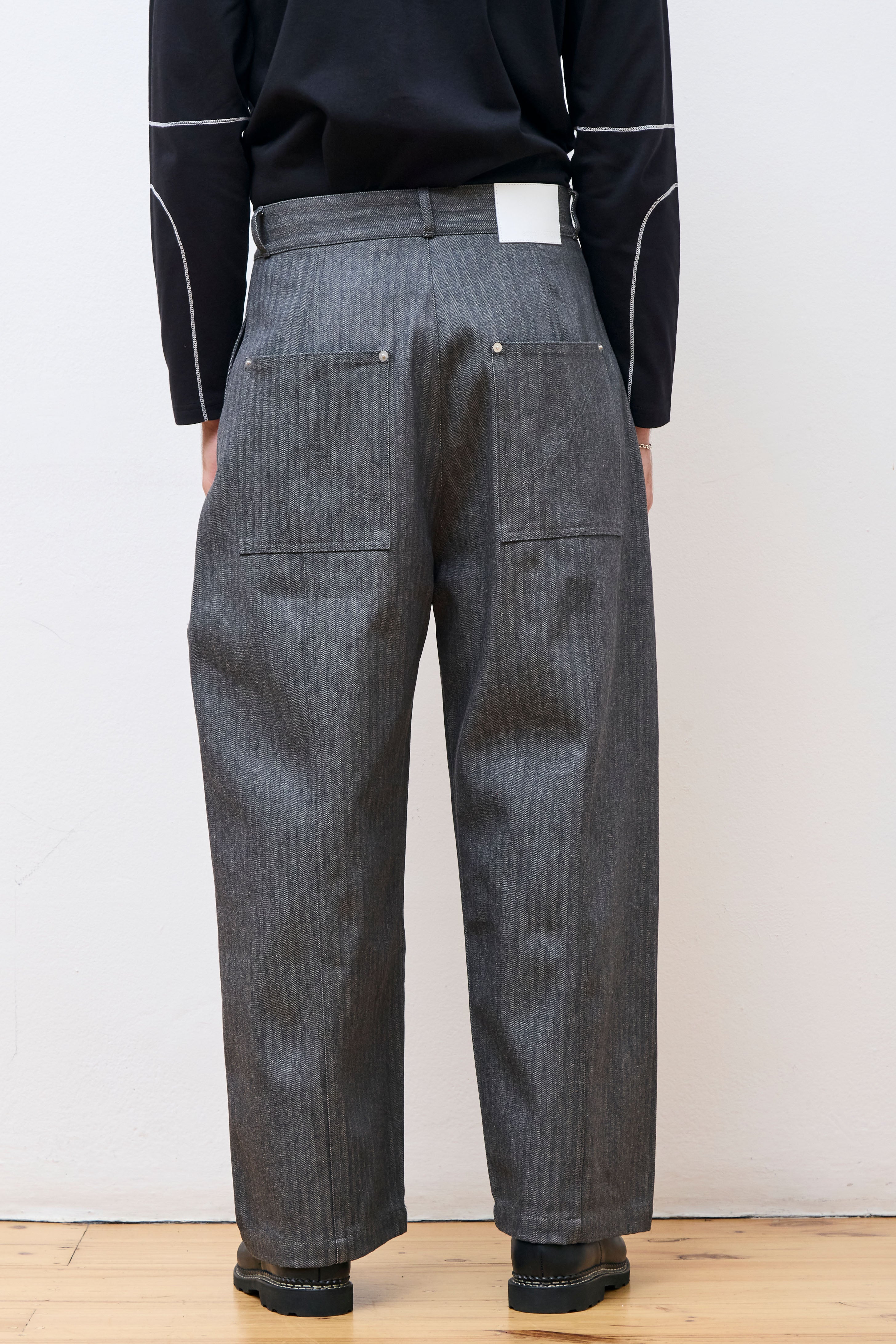 Welt Trouser Denim Dark Grey Herringbone