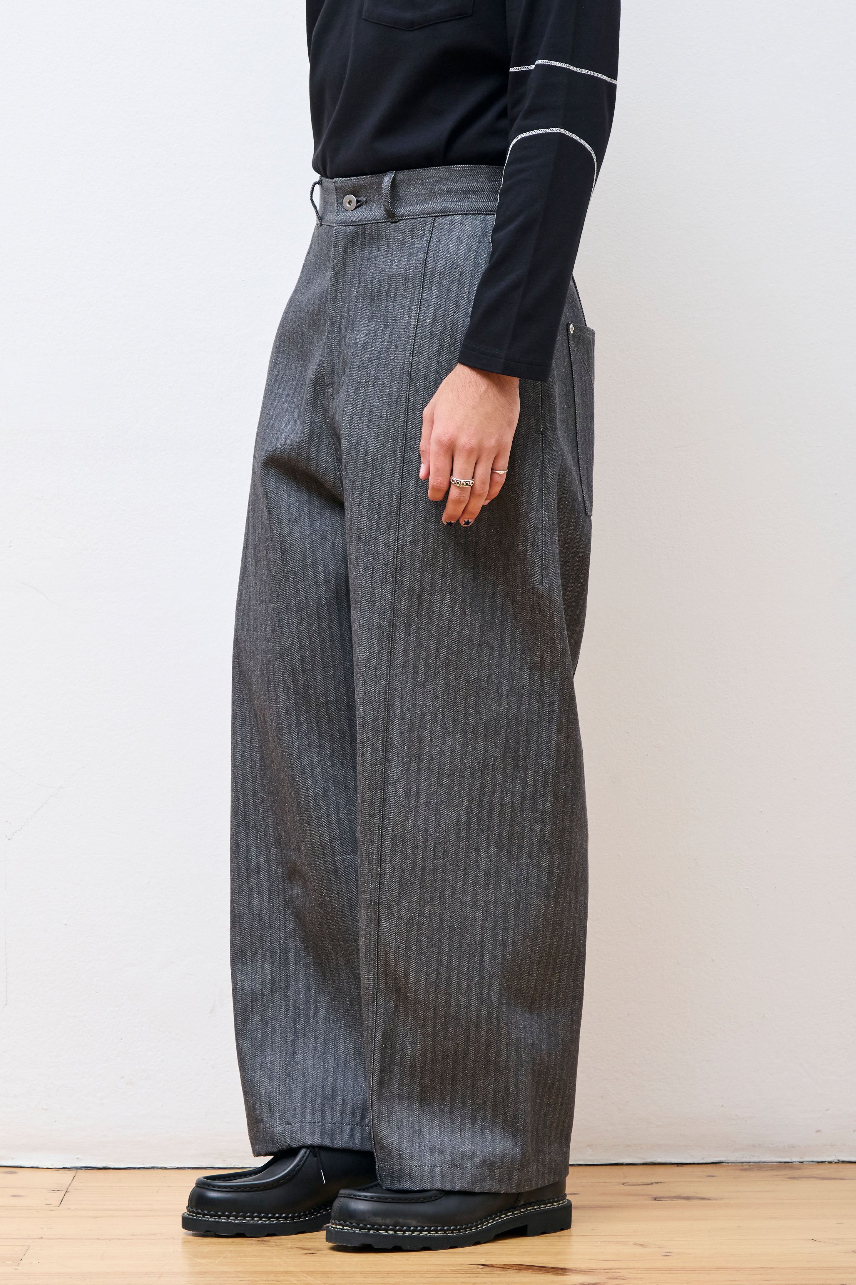 Welt Trouser Denim Dark Grey Herringbone