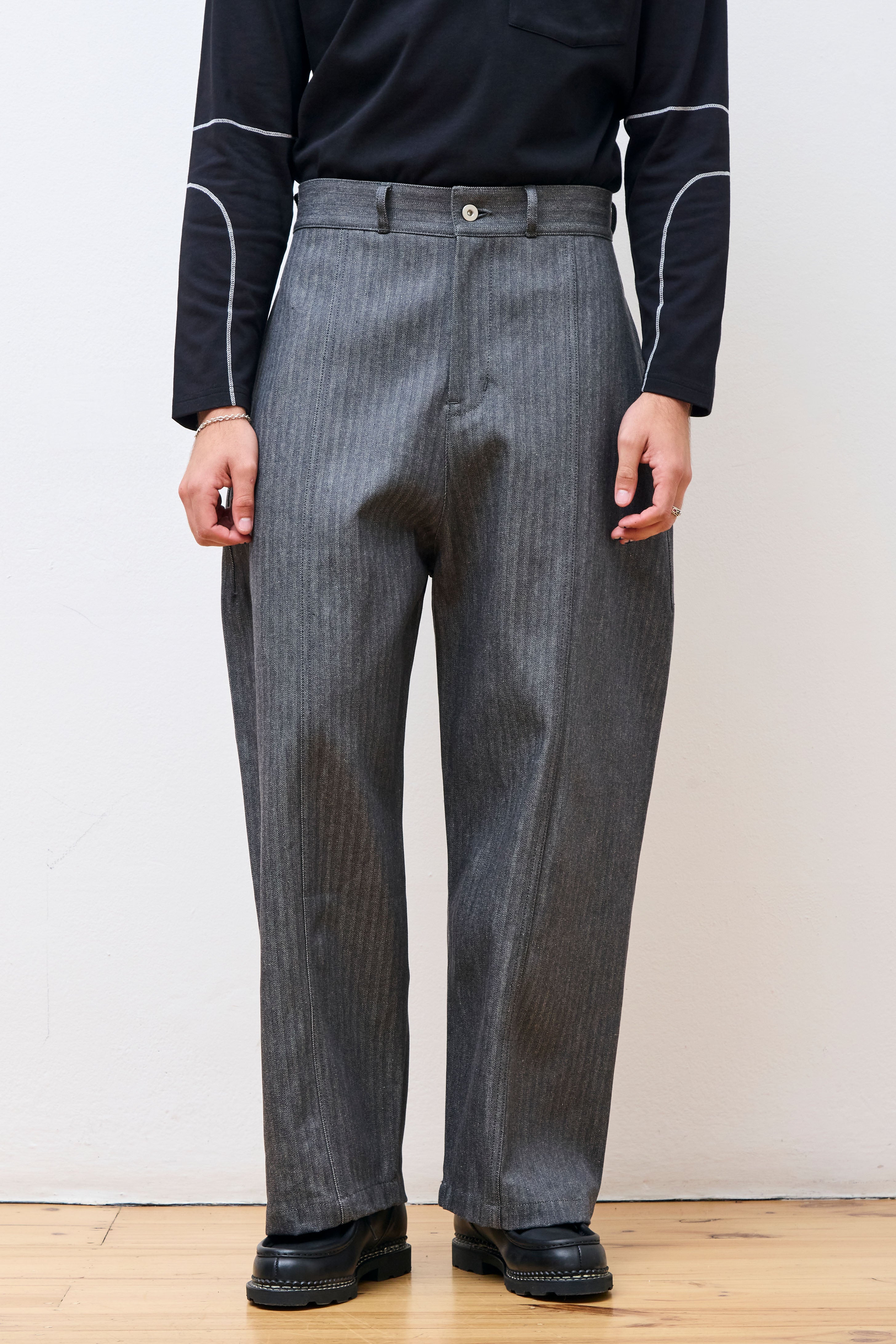 Welt Trouser Denim Dark Grey Herringbone