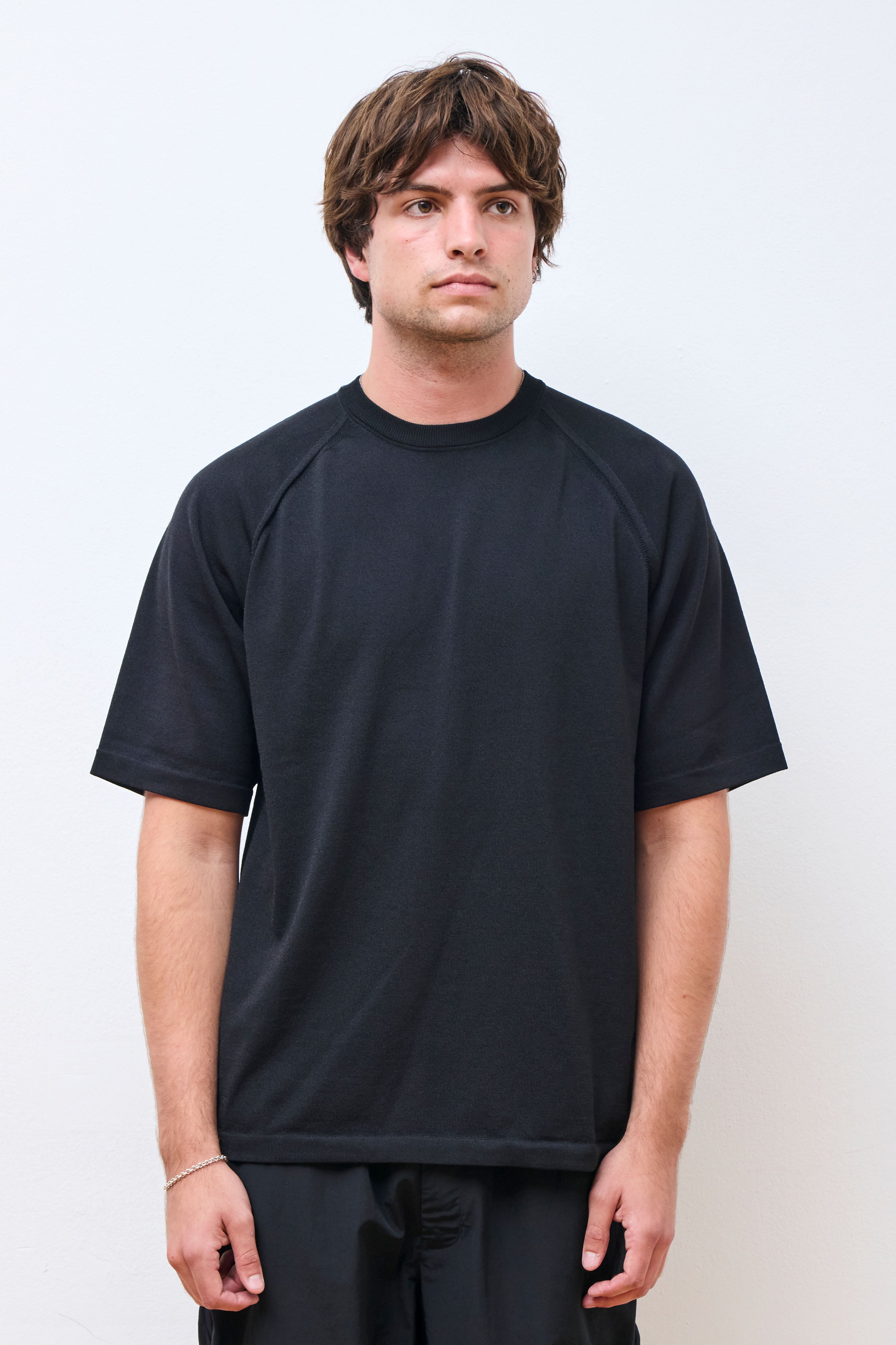 Wholegarment Wool Blend Knit T-shirt Black