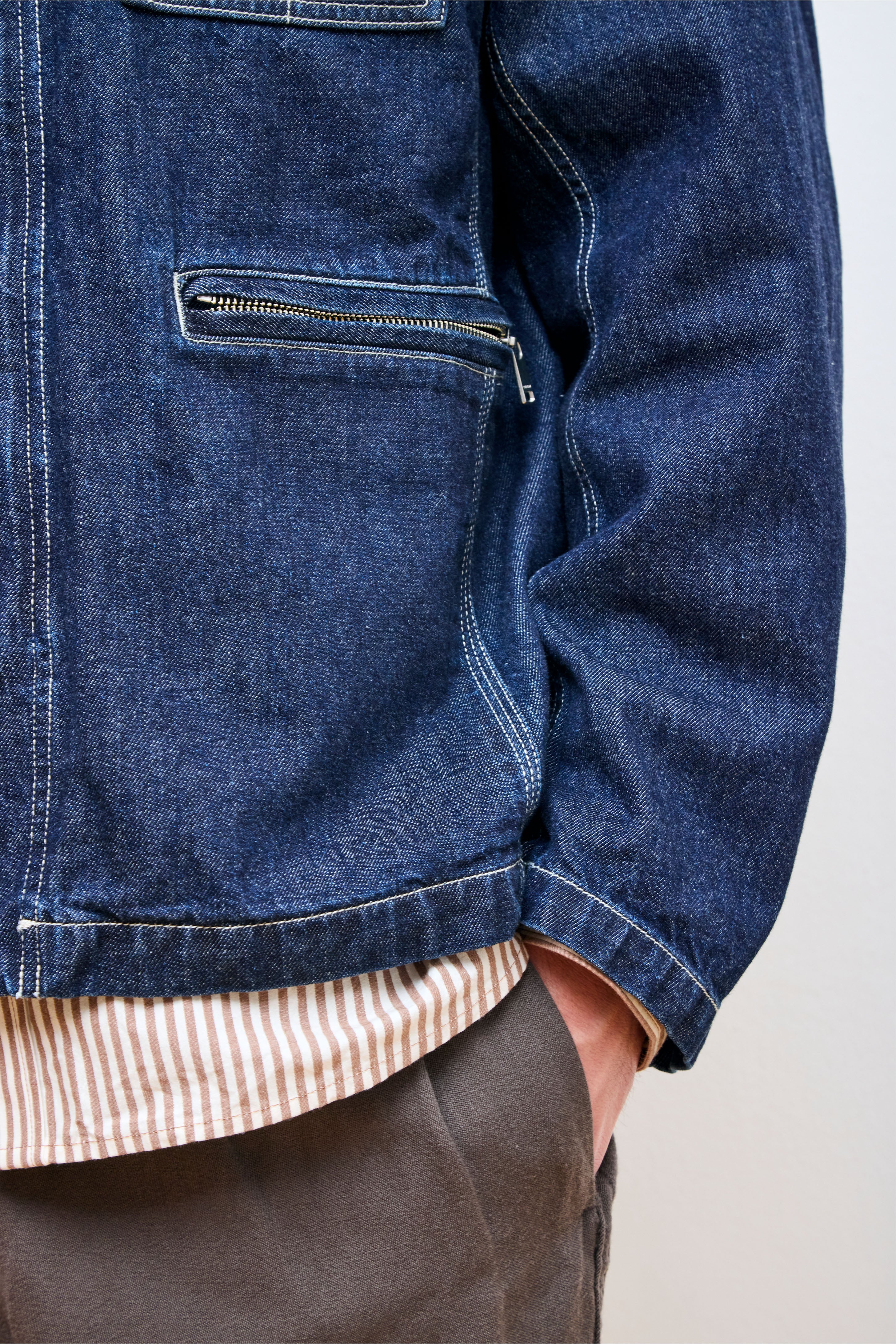 Worker Jacket Raw Denim Indigo/Brown