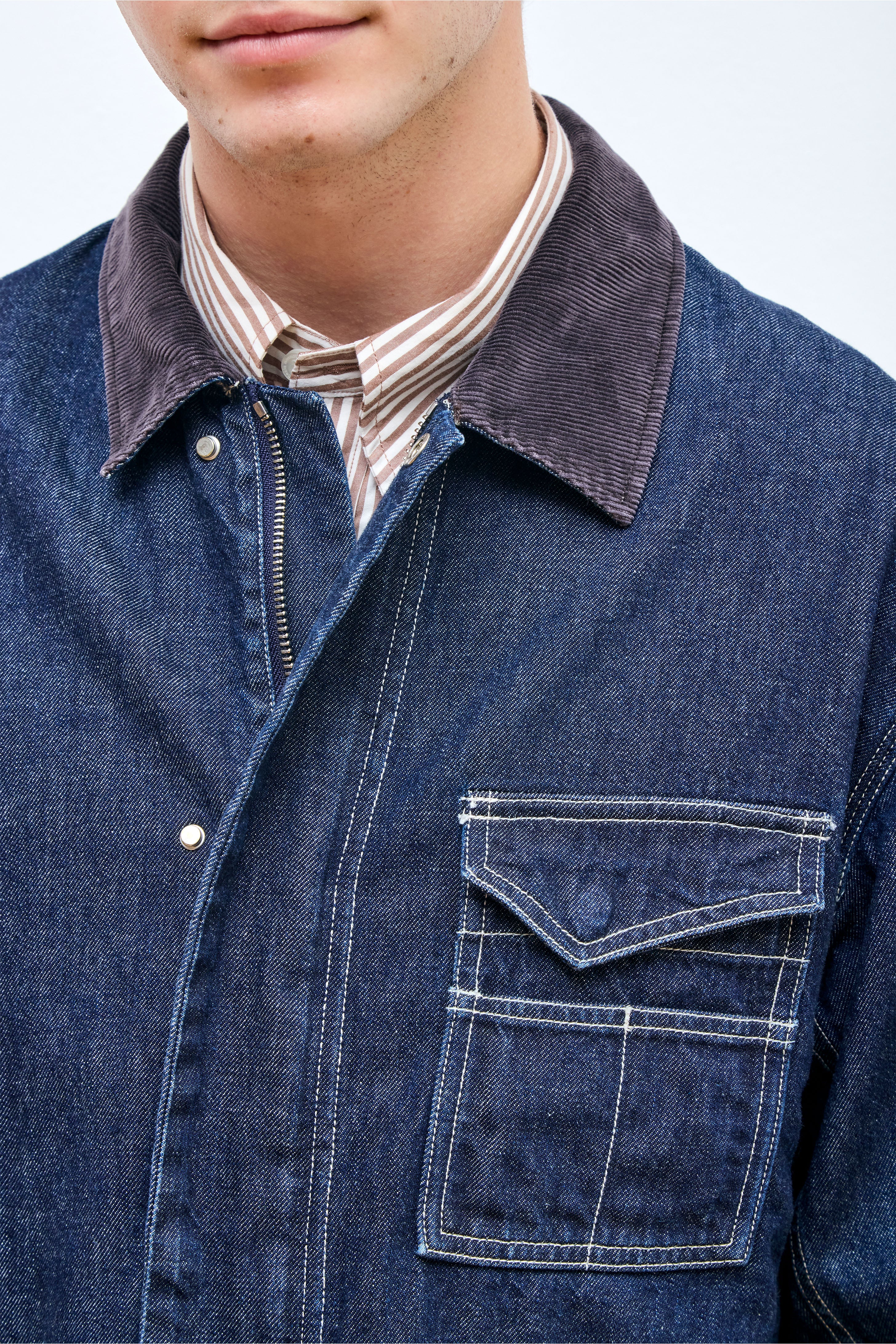 Worker Jacket Raw Denim Indigo/Brown