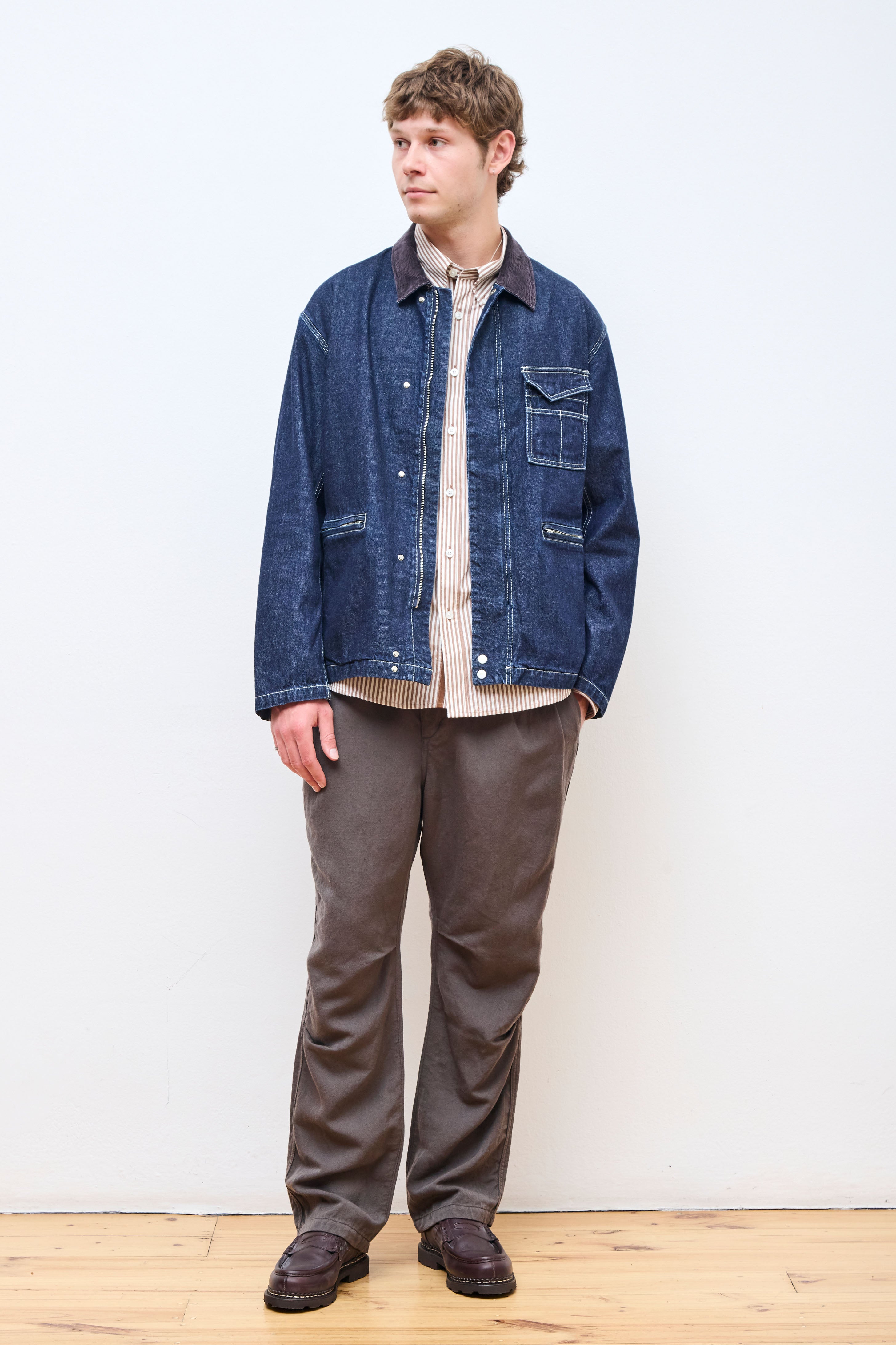 Worker Jacket Raw Denim Indigo/Brown