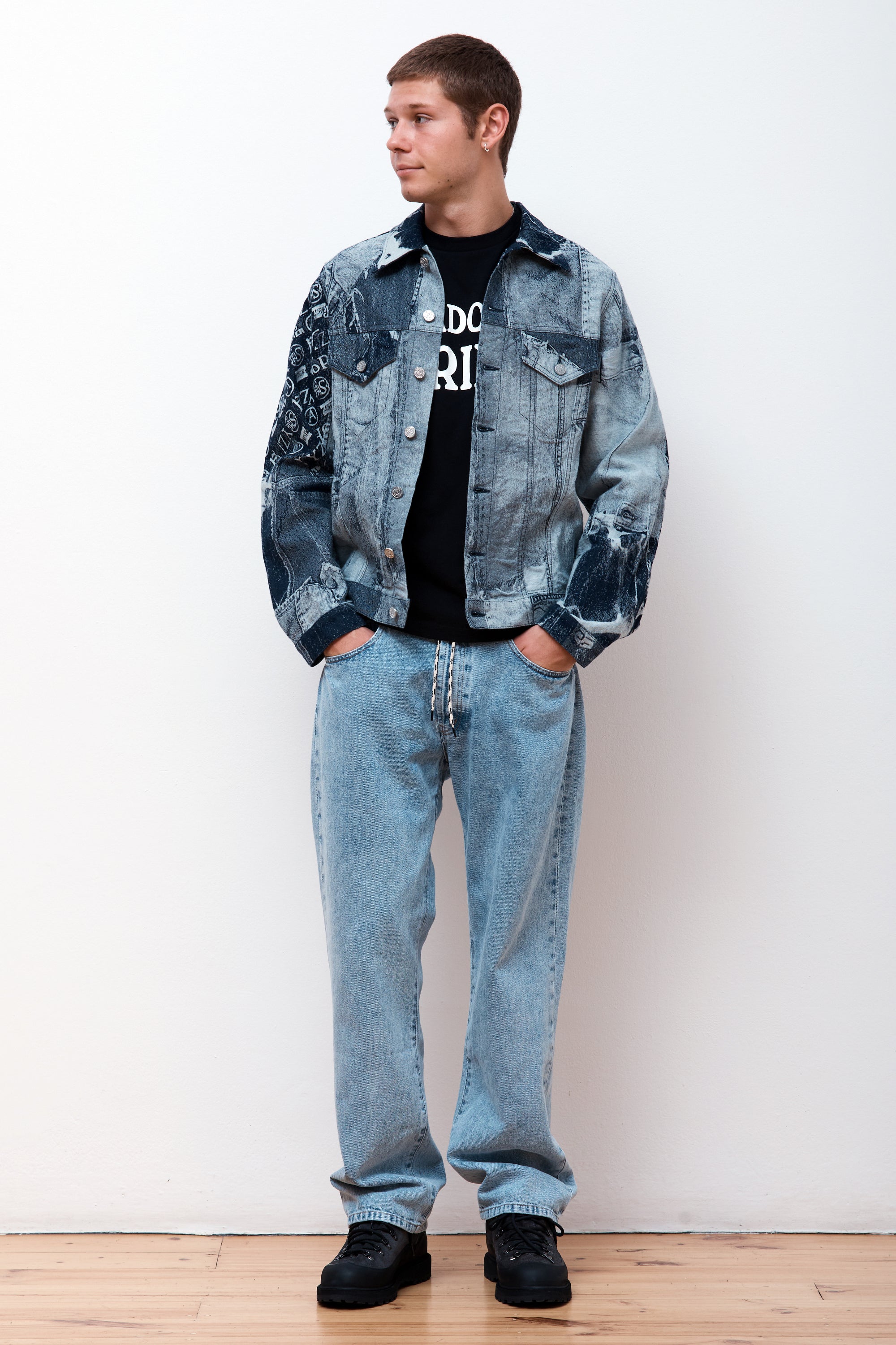 Patchwork Jacquard Trucker Jacket Indigo