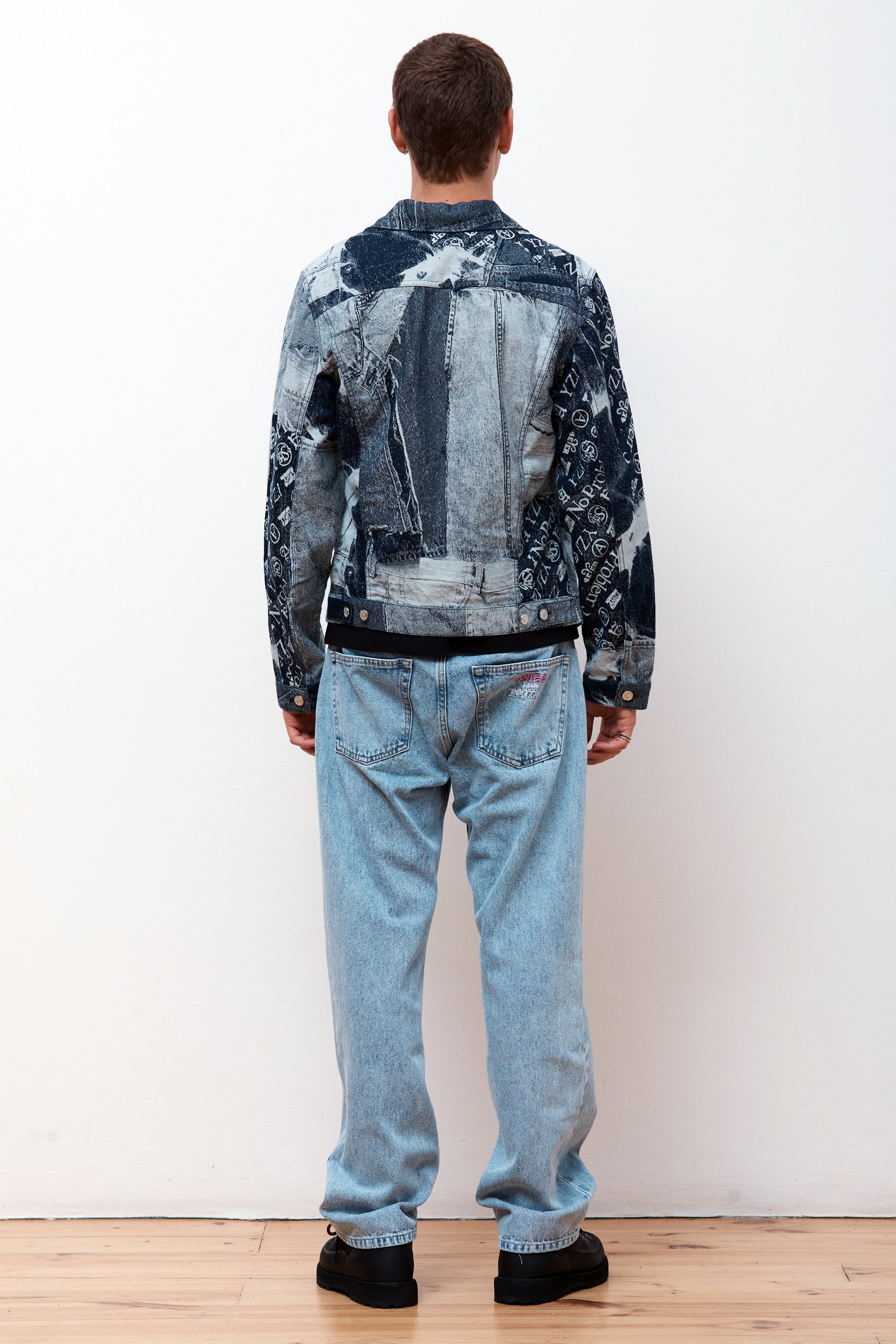 Patchwork Jacquard Trucker Jacket Indigo