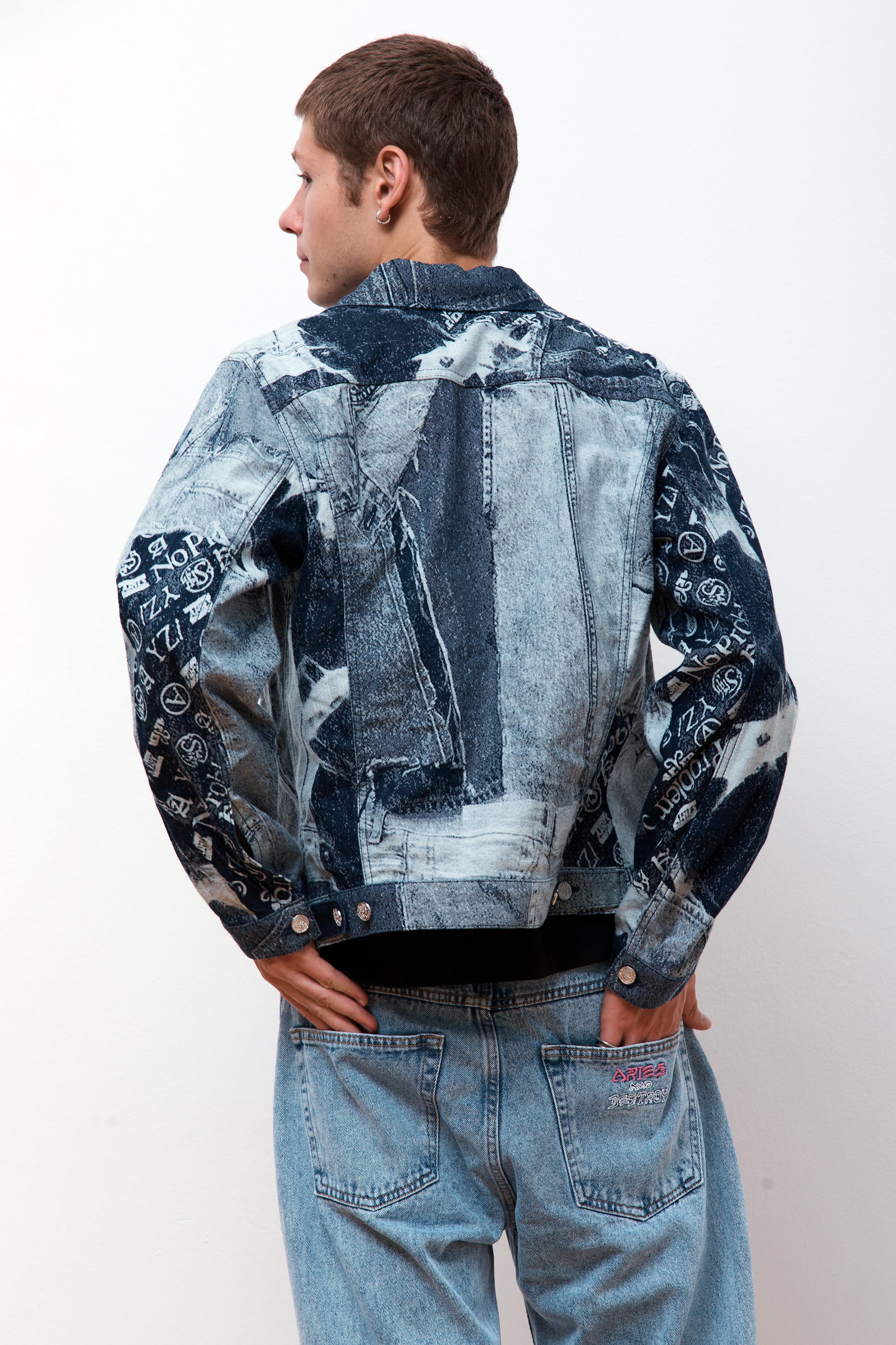 Patchwork Jacquard Trucker Jacket Indigo