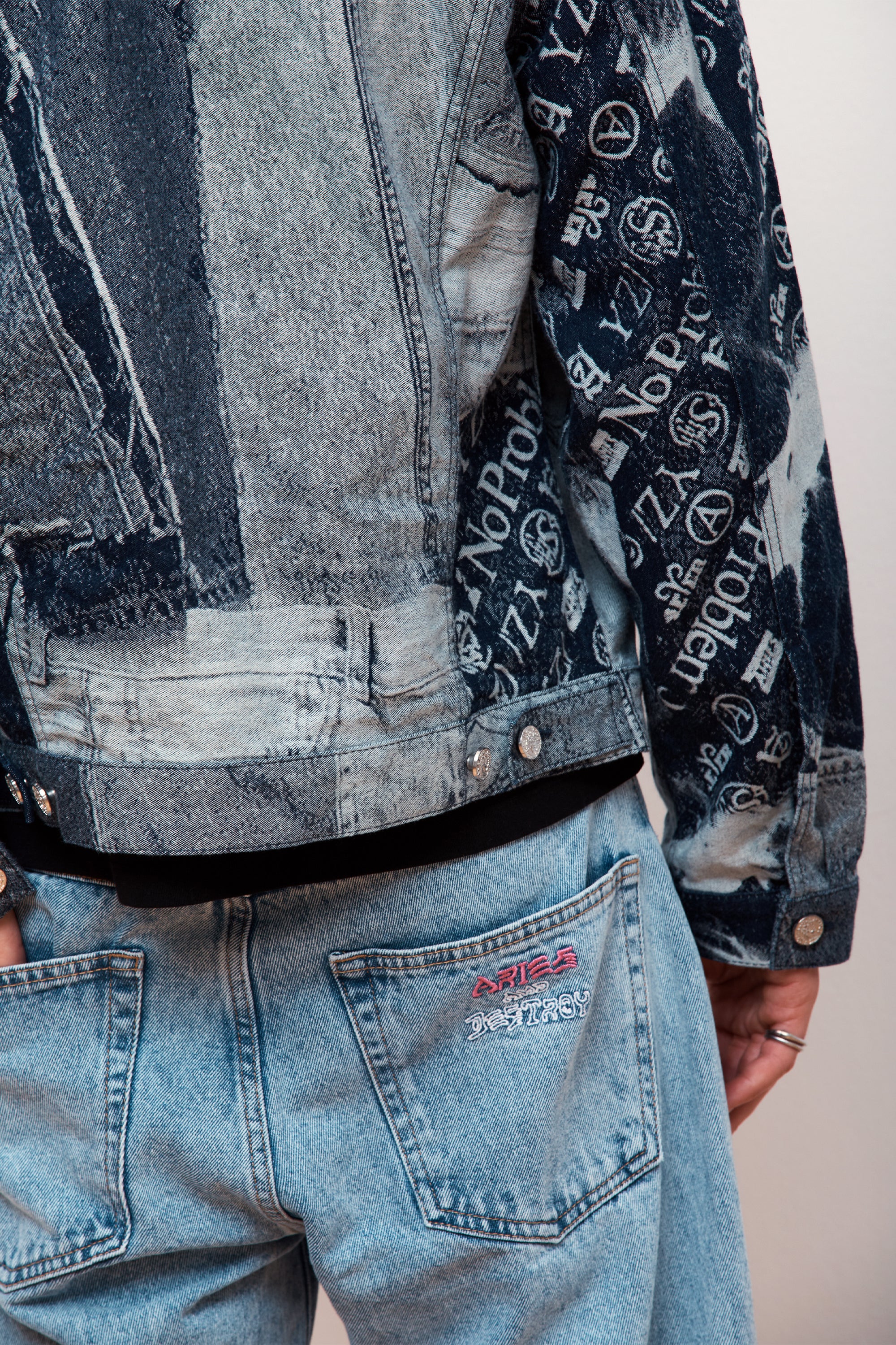 Patchwork Jacquard Trucker Jacket Indigo