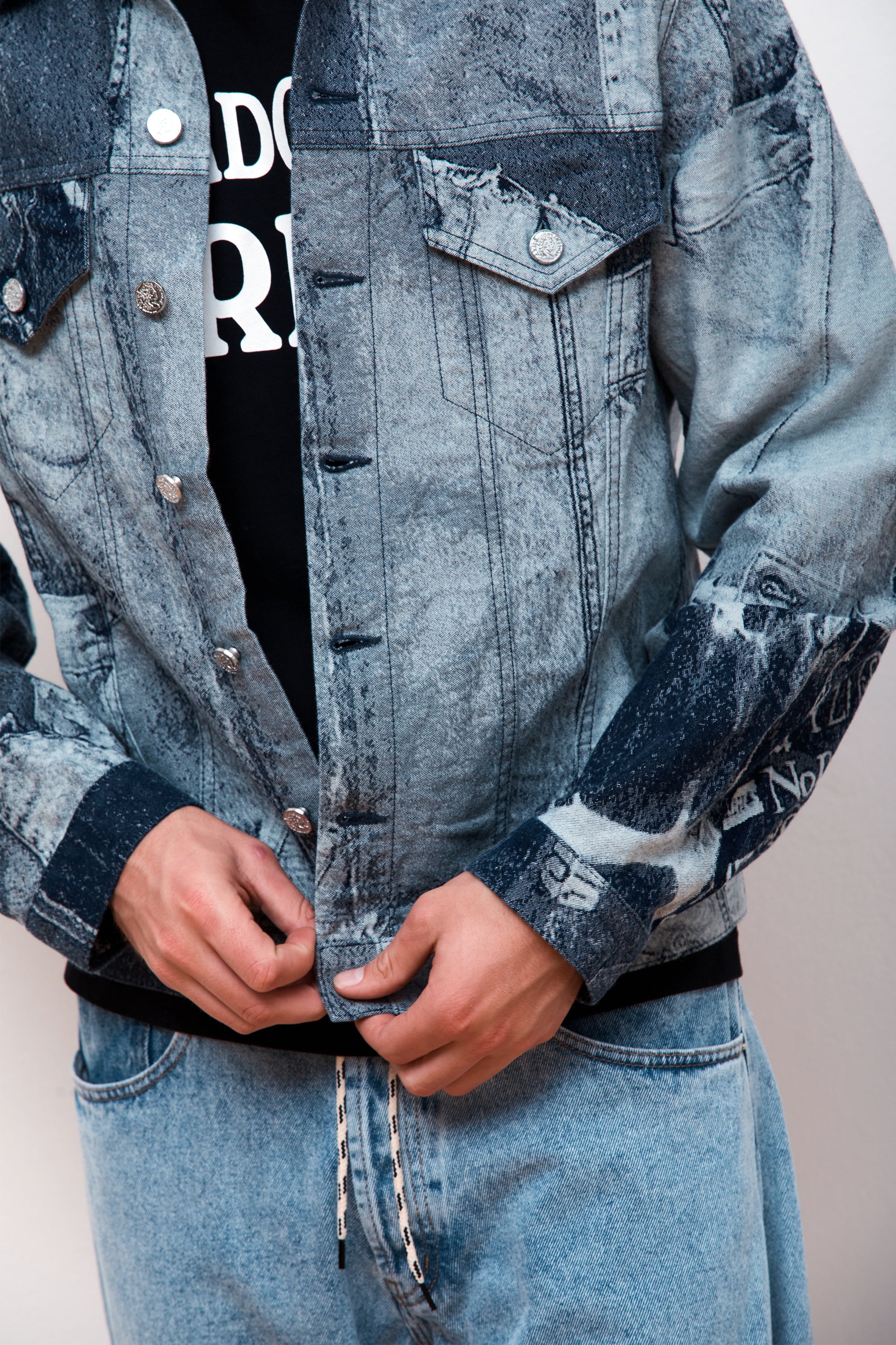 Patchwork Jacquard Trucker Jacket Indigo