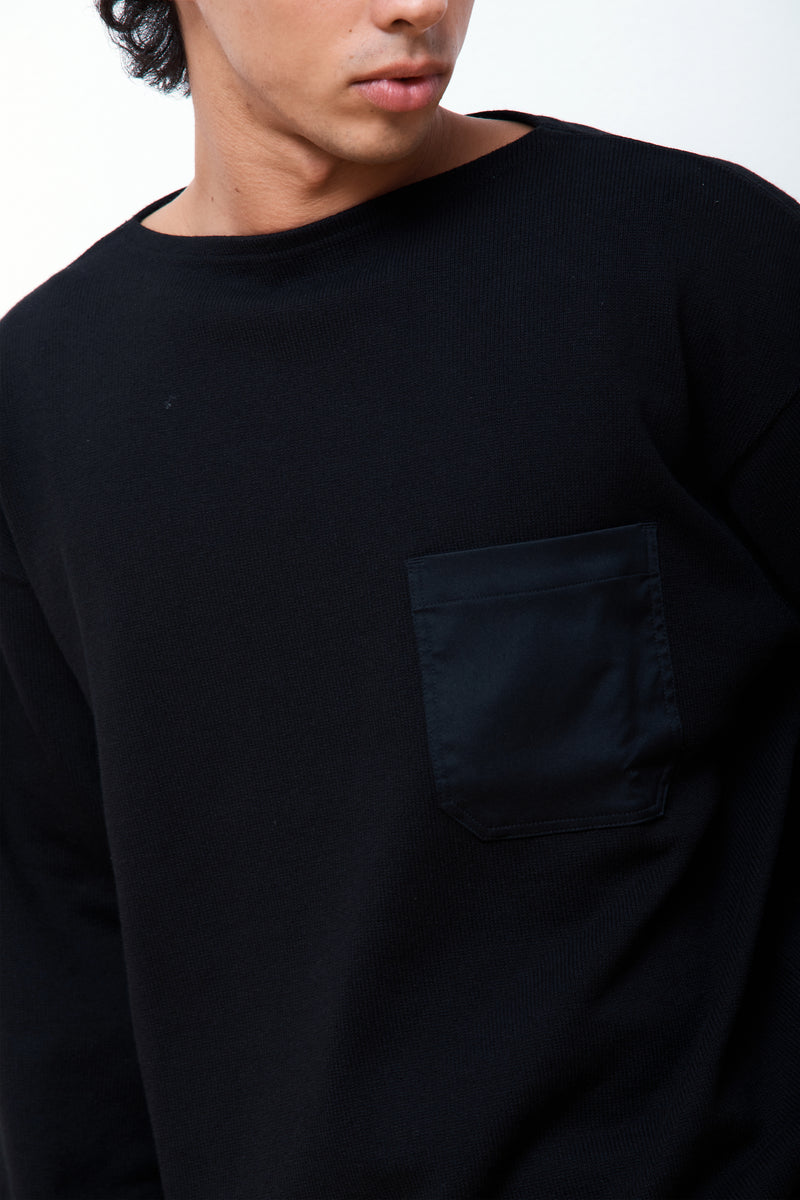 Pocket Boatneck LS T-Shirt Black