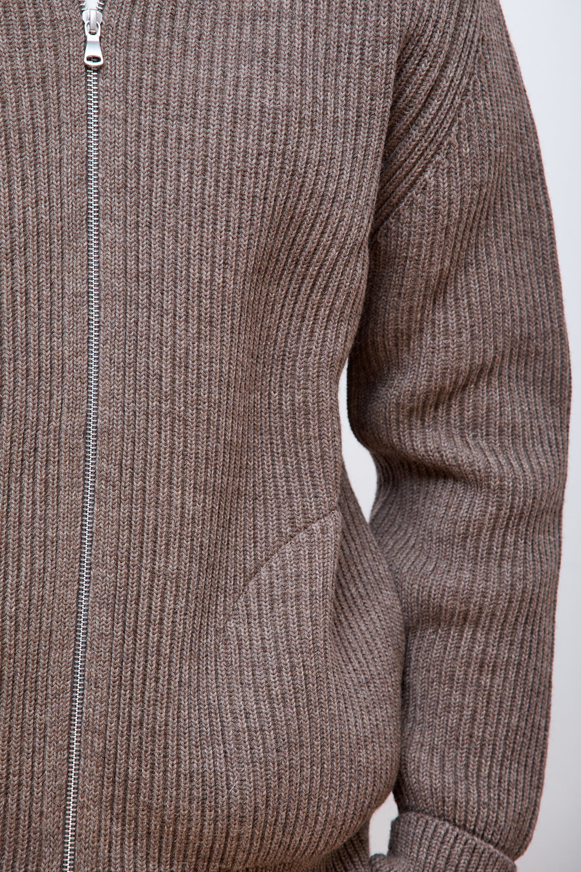 Navy Full-Zip Pockets Natural Taupe