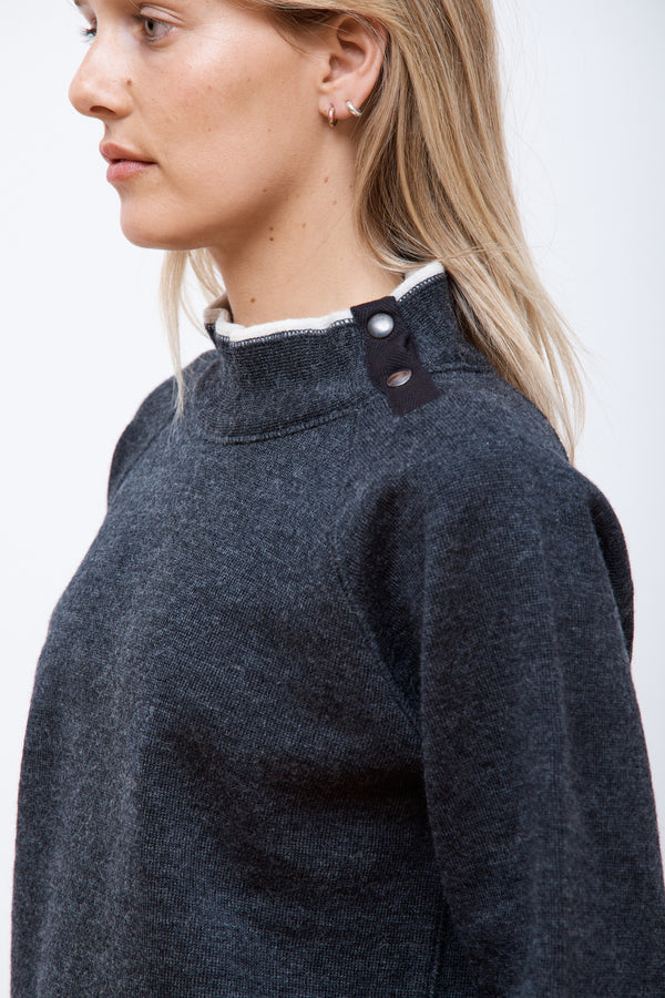 MHL Button Neck Sweatshirt Charcoal