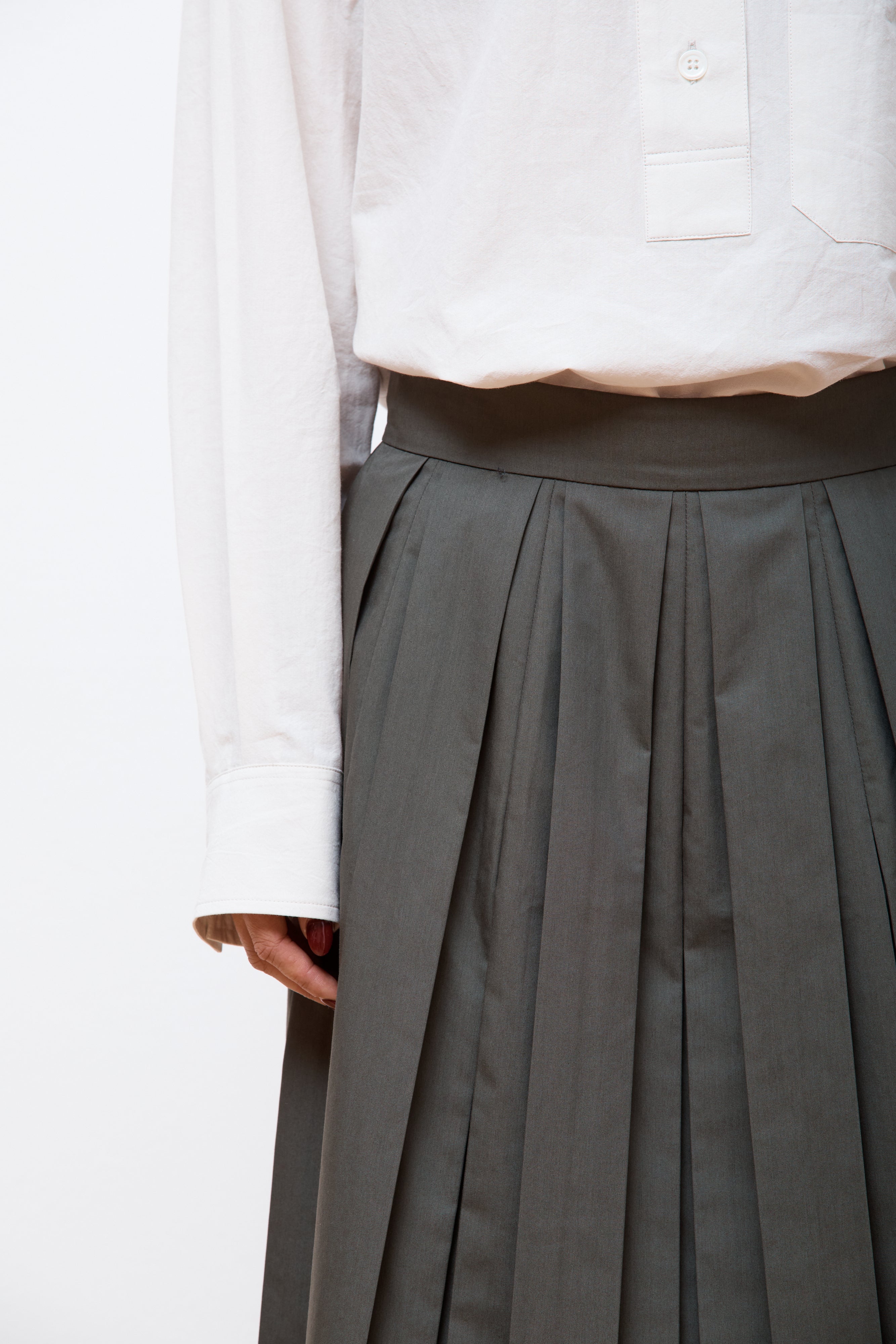 Ticket Pocket Pleated Skirt Faded Green