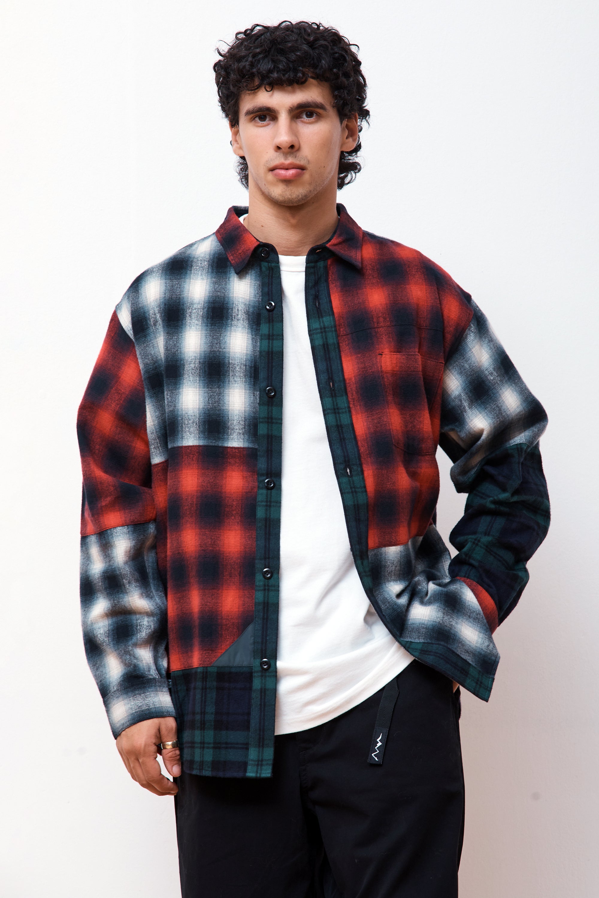 Patched Flannel Shirt Red