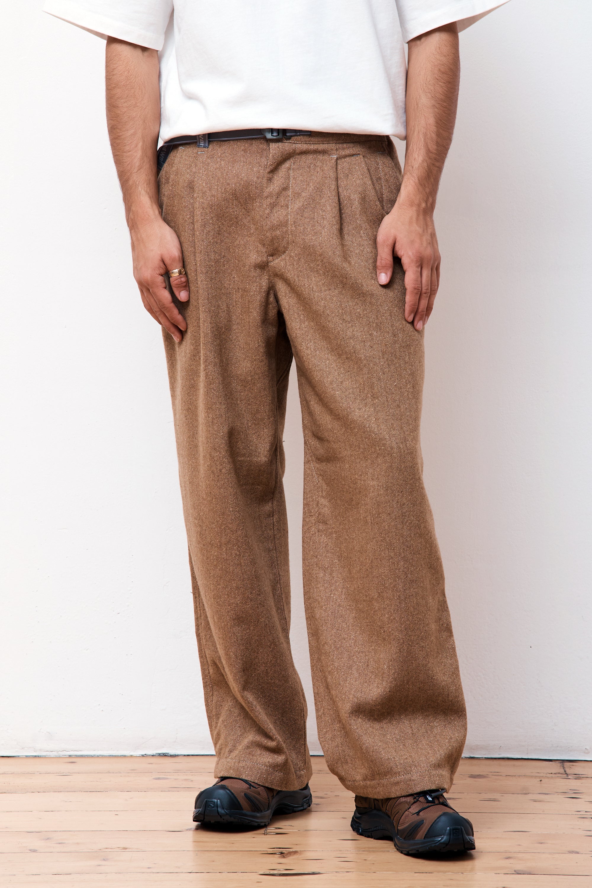 REWOOL Tweed Wide Pant Beige