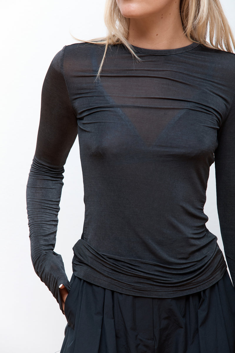 Sheer Long Sleeve T-Shirt Charcoal