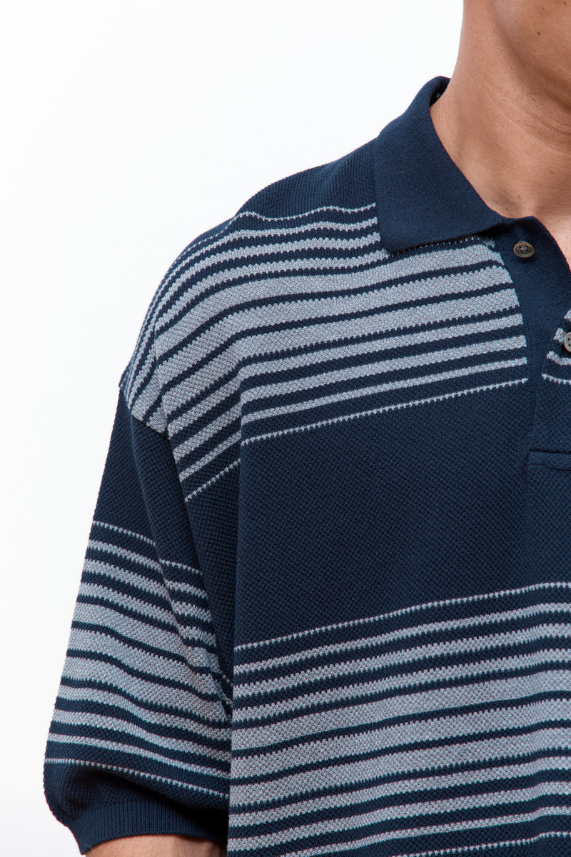 Stripe Polo Sweater Navy