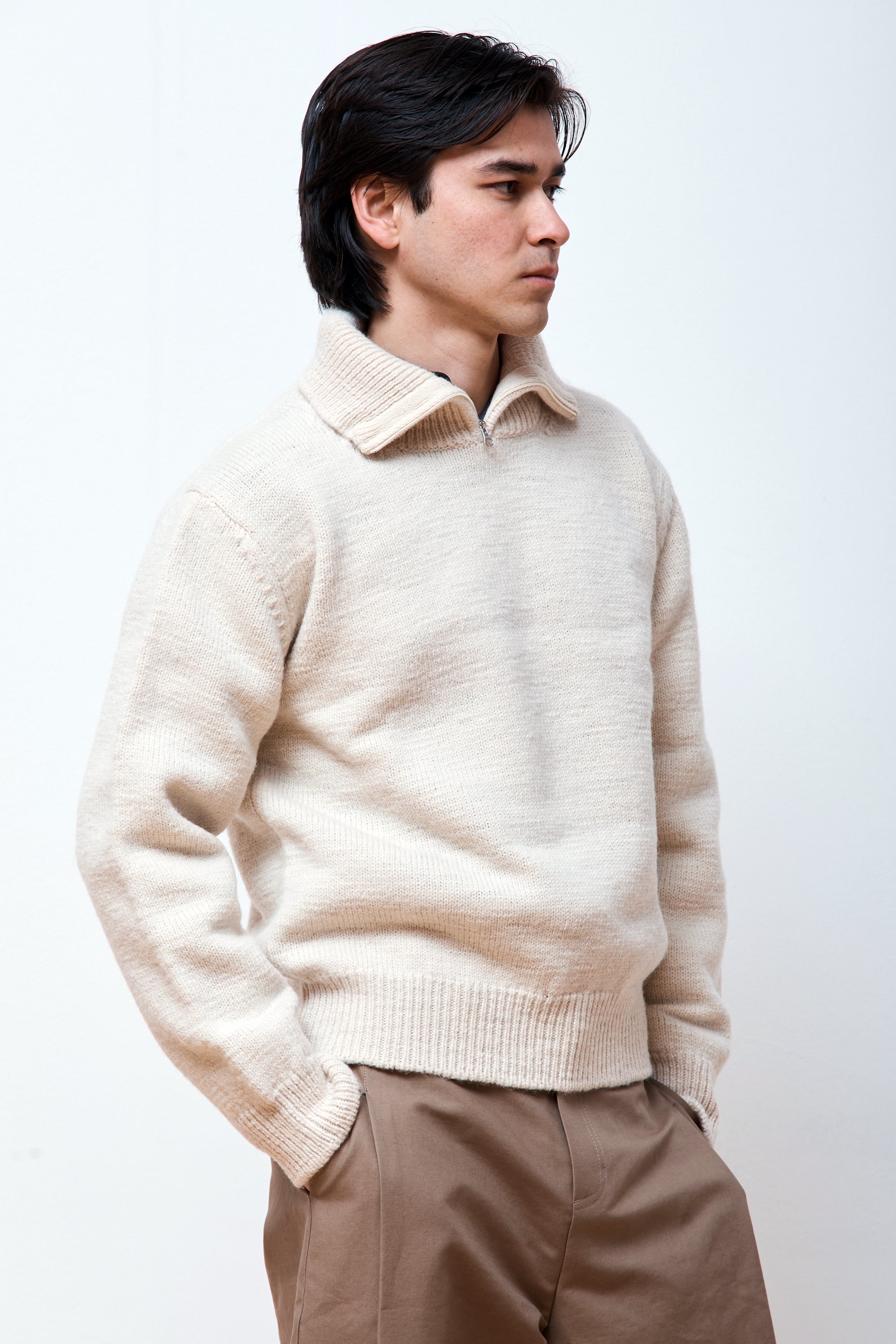 Amomento Half Zip Up Knit Ecru Havn 