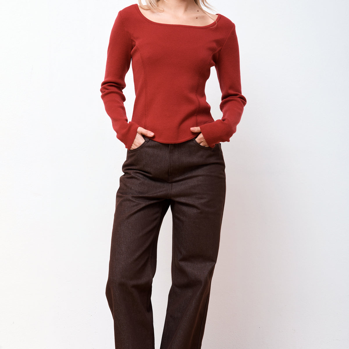 Amomento Square Neck Corset Knit Red