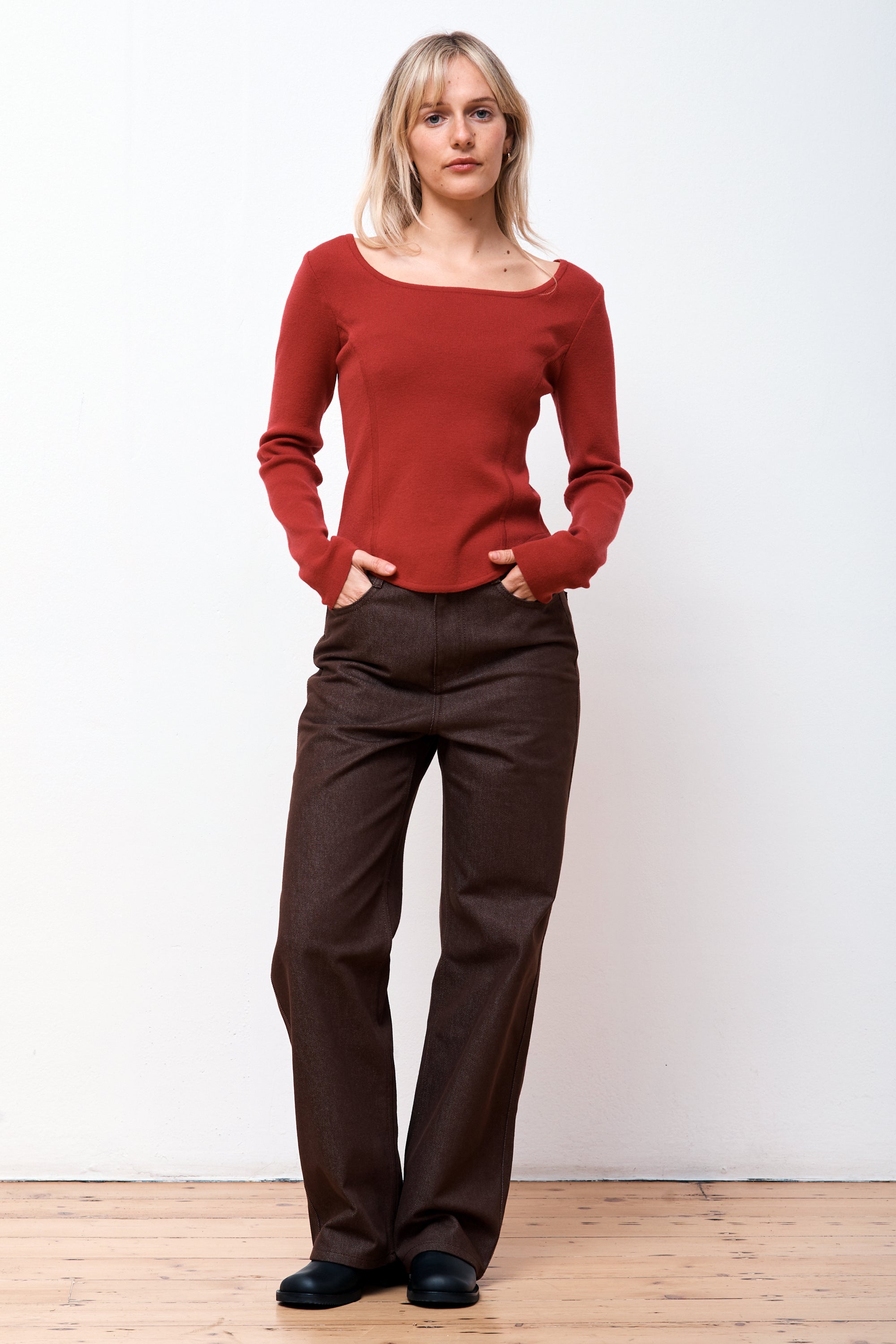 Square Neck Corset Knit Red