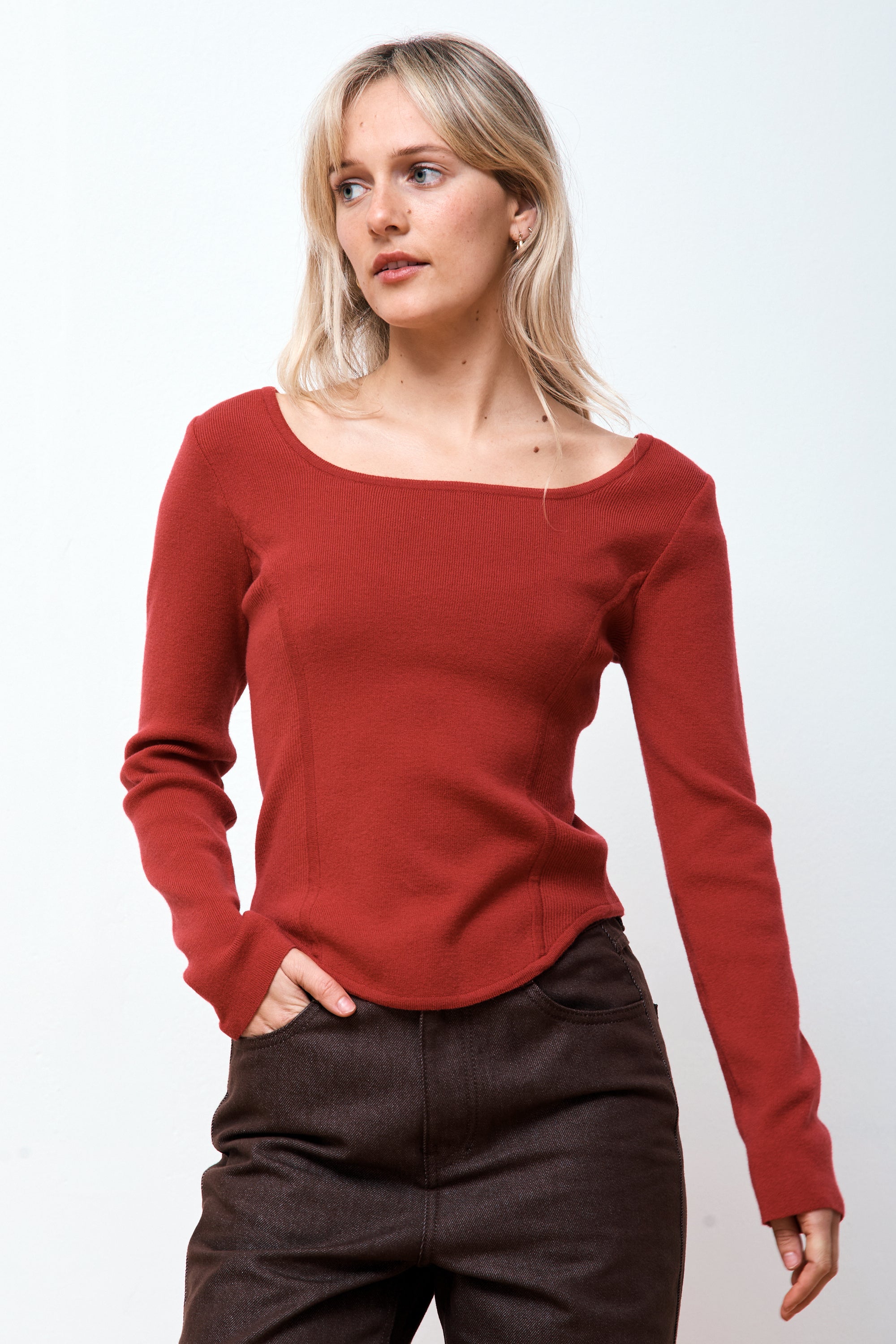 Square Neck Corset Knit Red