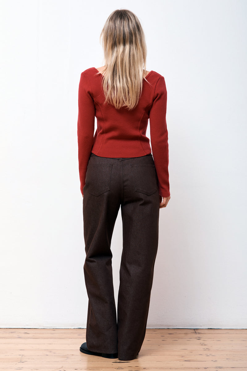 Square Neck Corset Knit Red
