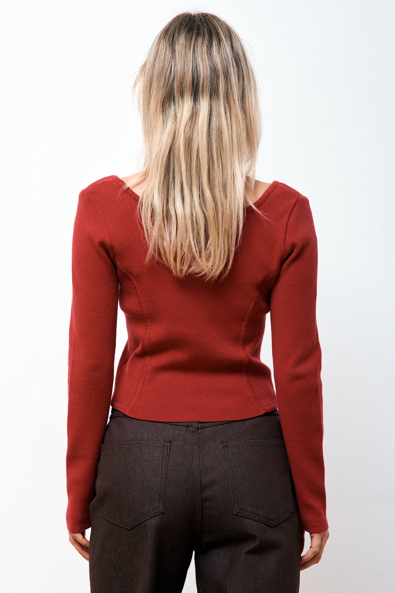 Square Neck Corset Knit Red