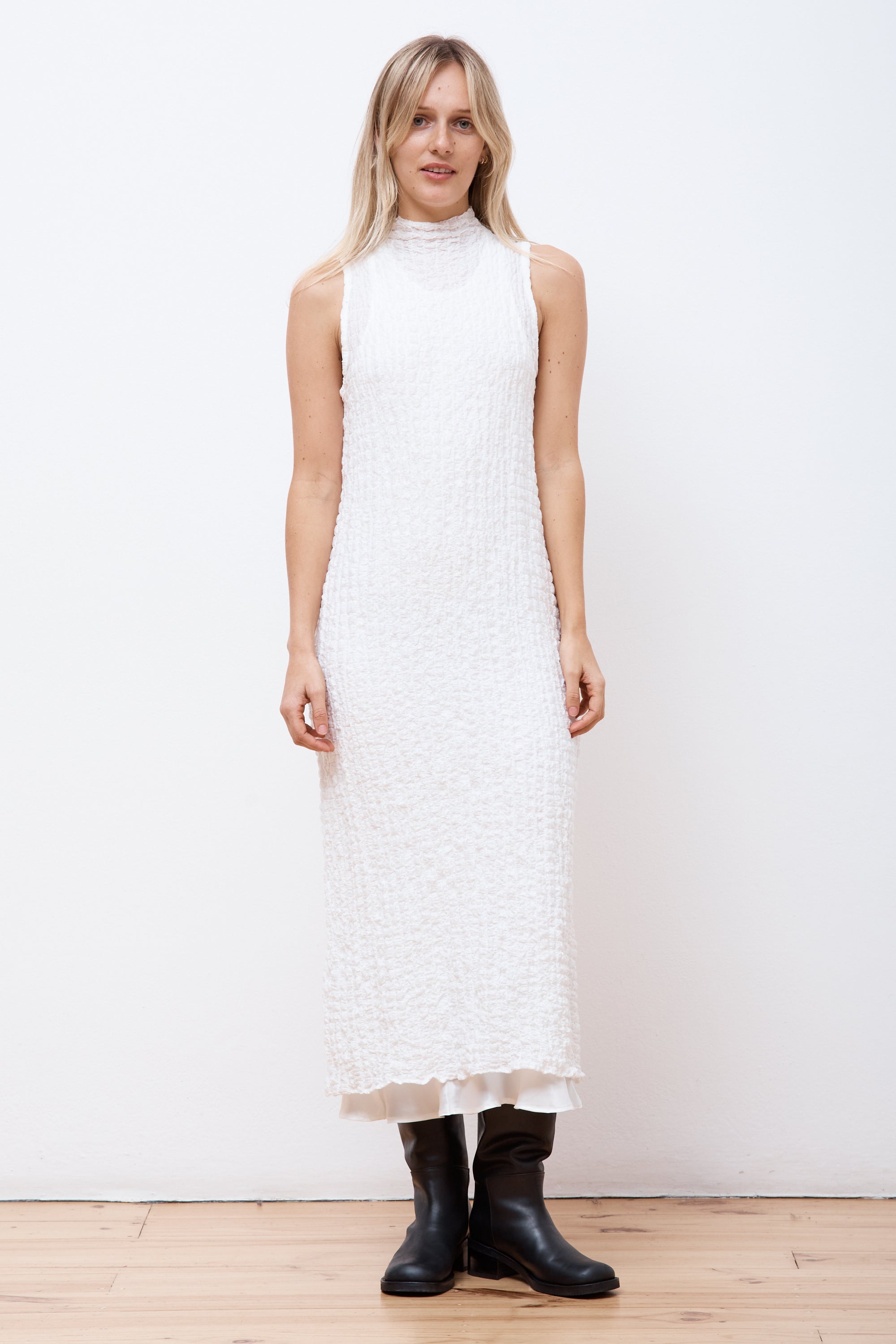 High Neck Sleeveless Dress White