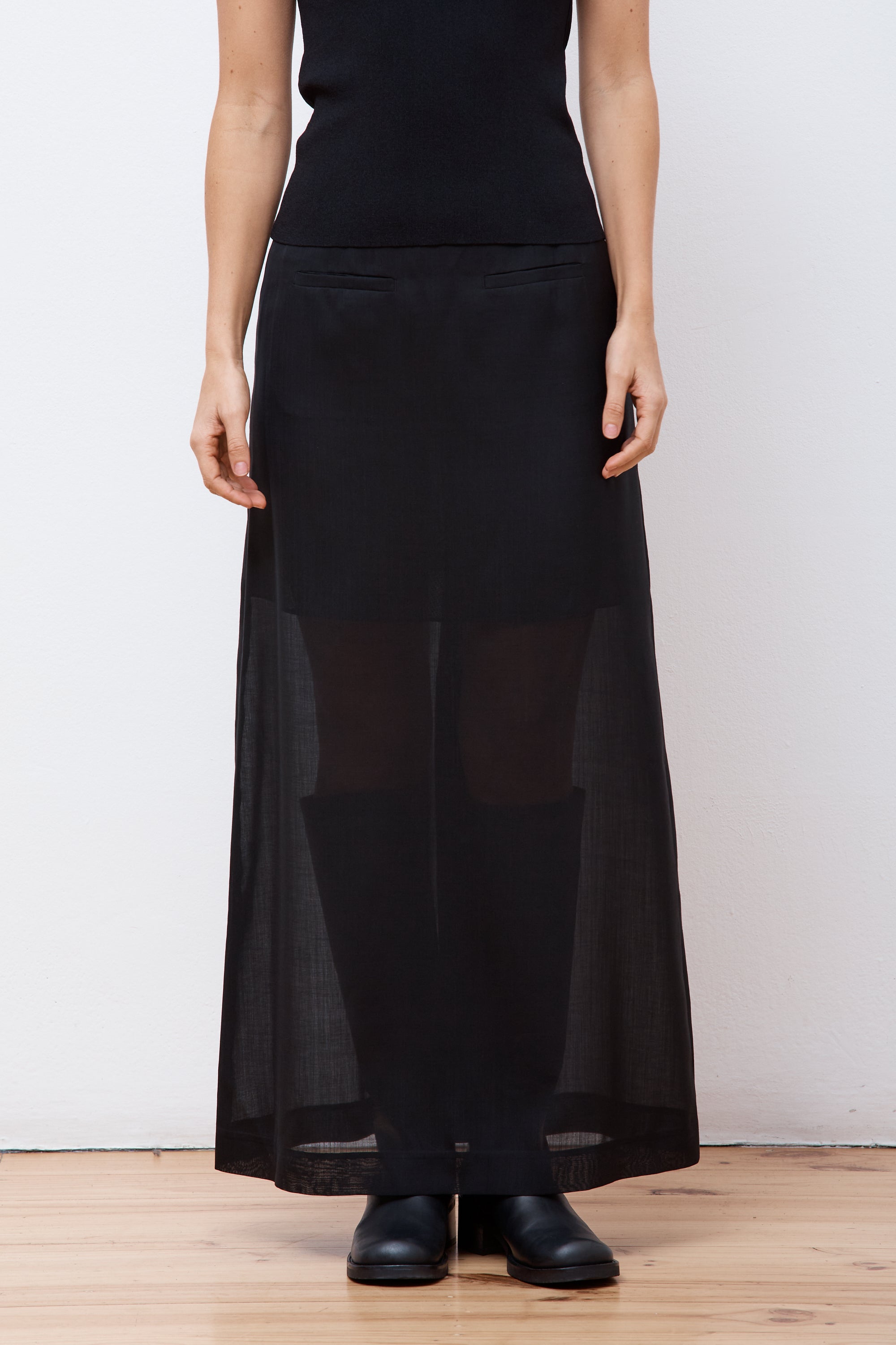 Sheer Maxi Long Skirt Black