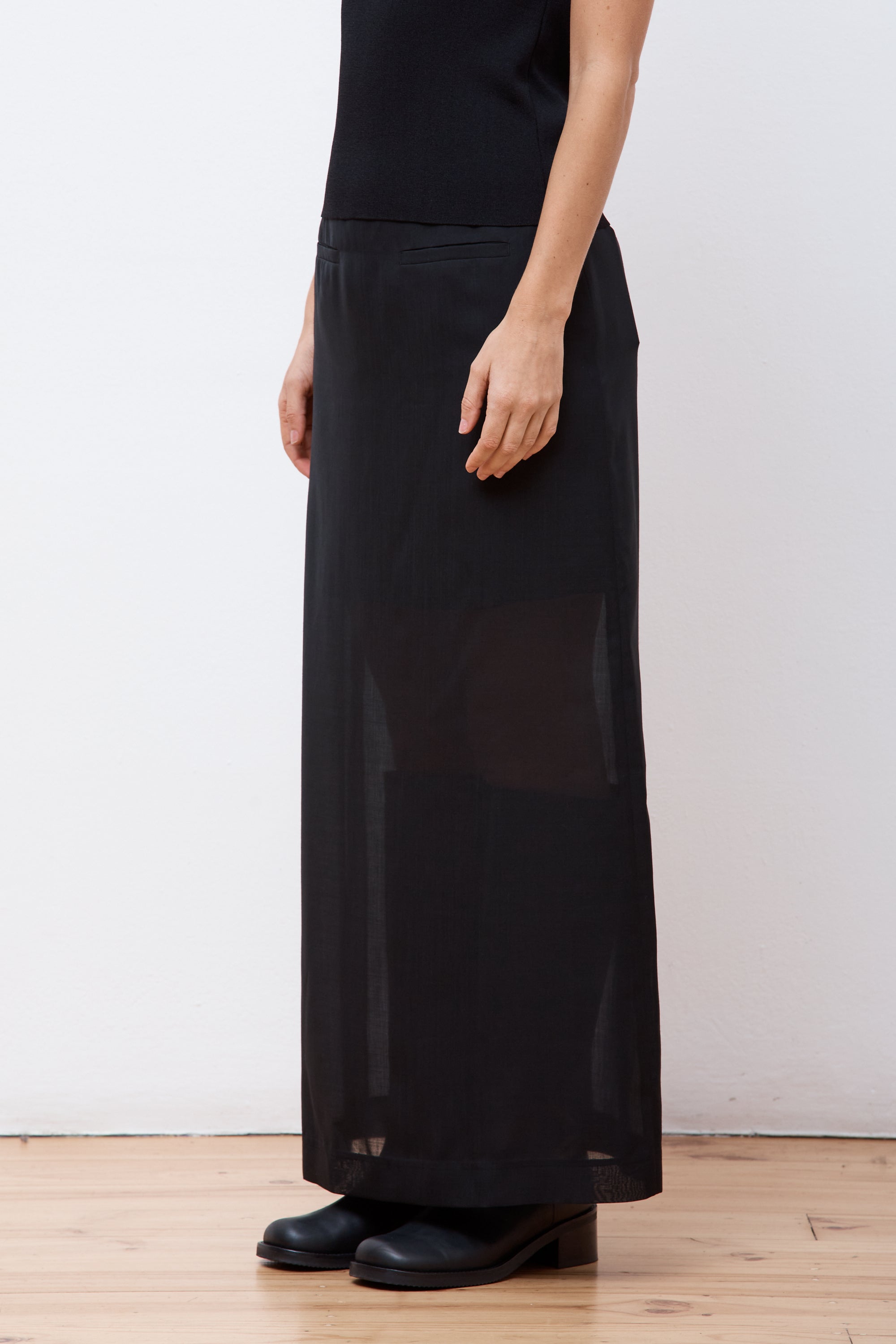 Sheer Maxi Long Skirt Black