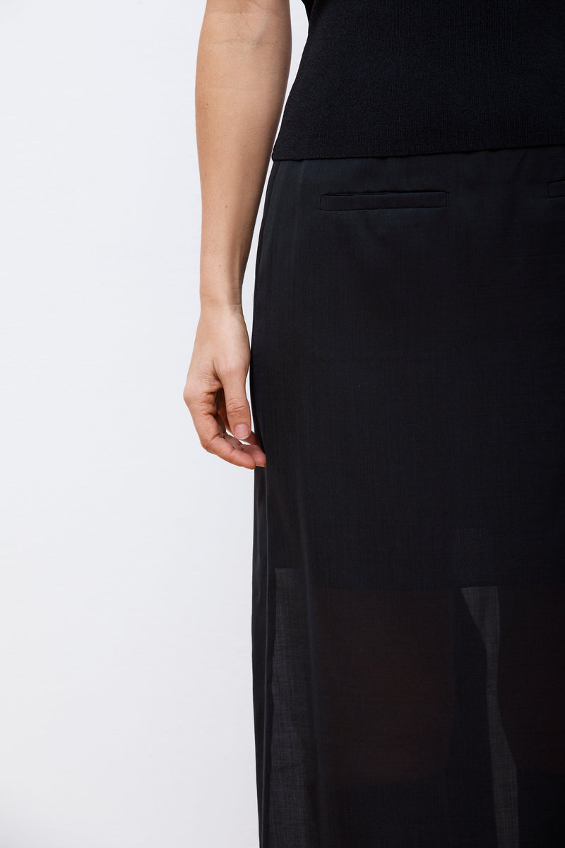 Sheer Maxi Long Skirt Black