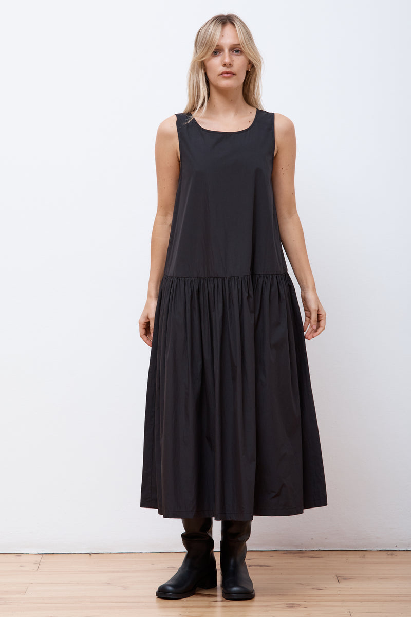 Cotton Shirring Dress Black