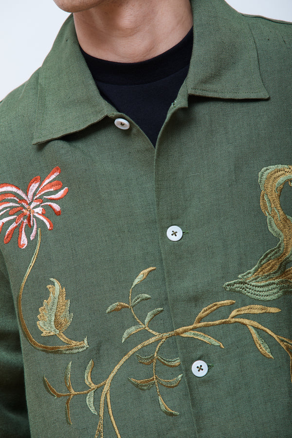 Garden Embroidered Shirt Woven Green