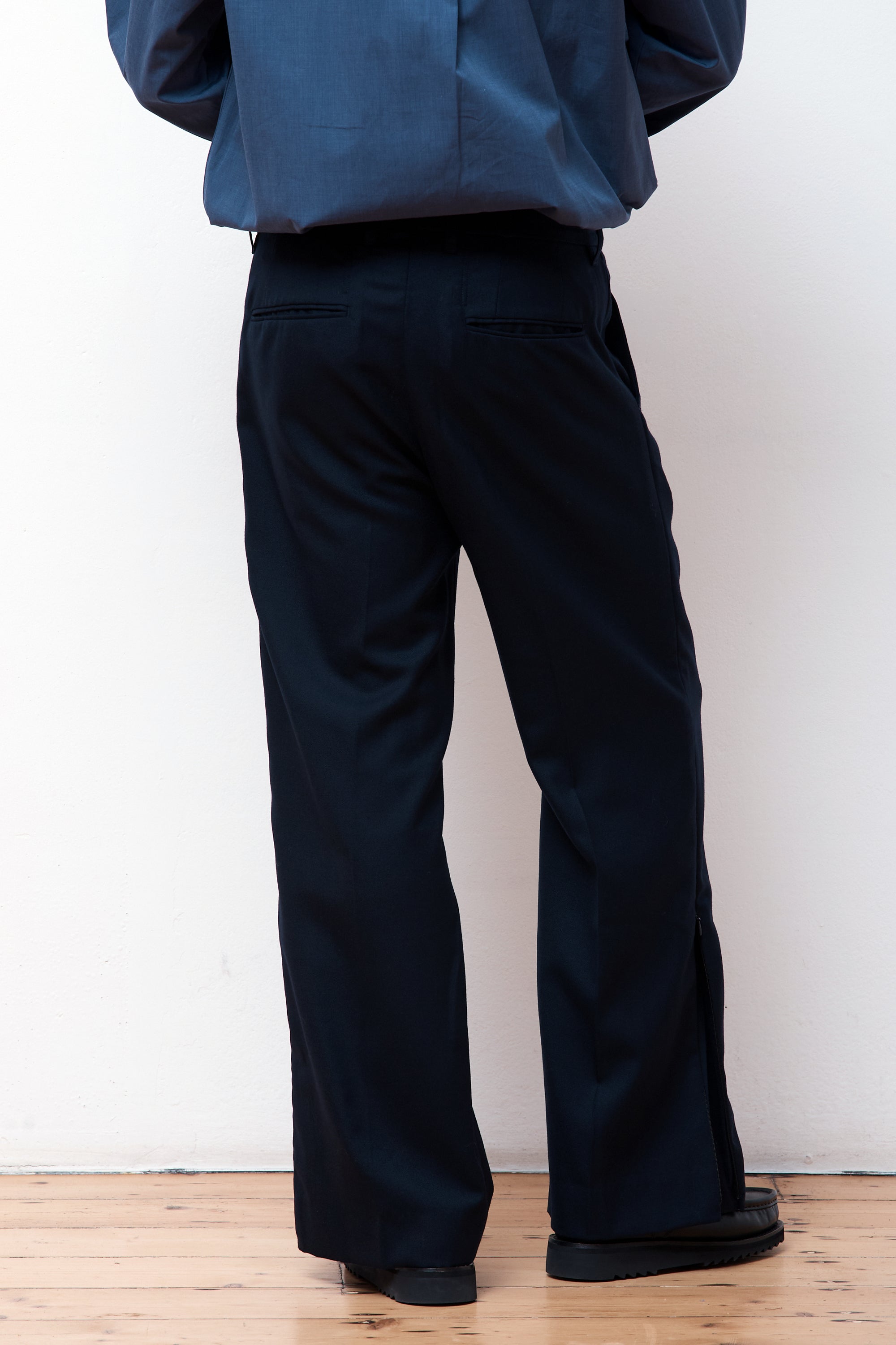 Side Zip Wool Slacks Navy