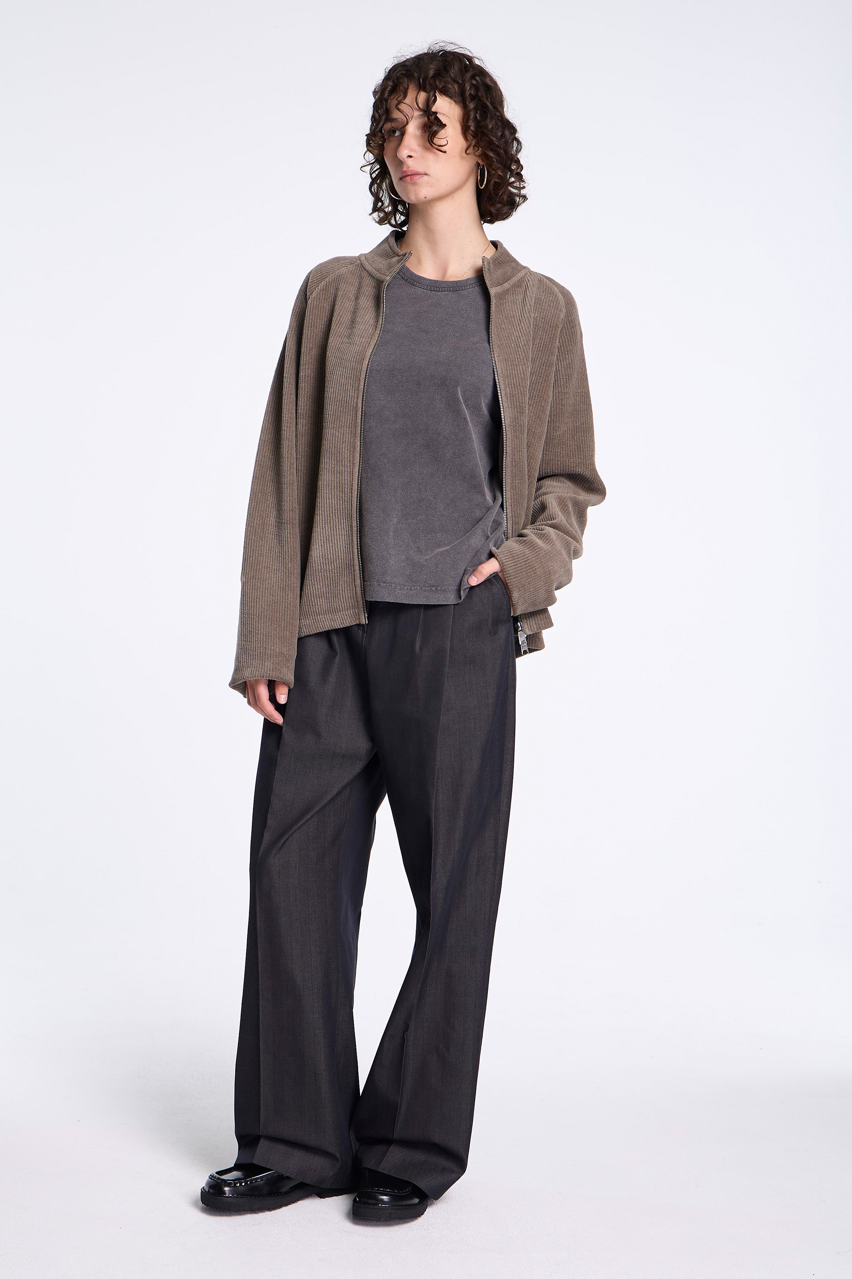 Leisure Zip Up Faded Taupe Jersey Cord