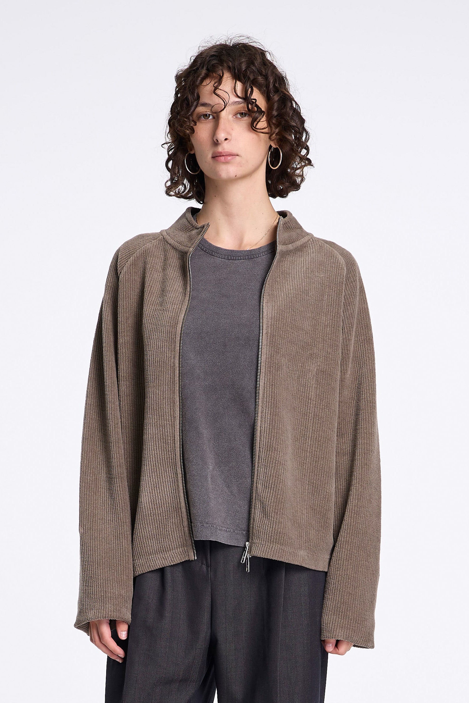 Leisure Zip Up Faded Taupe Jersey Cord