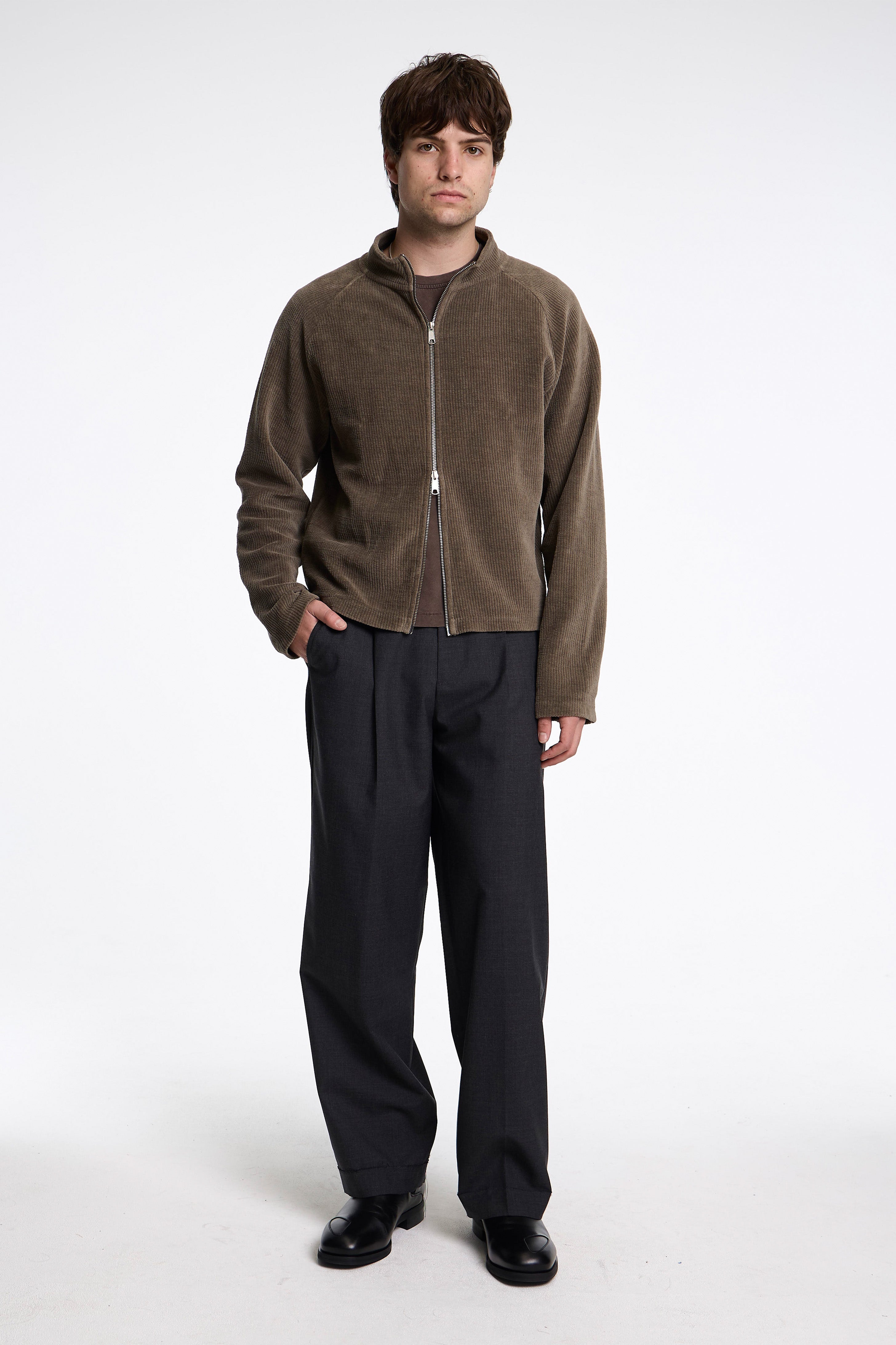 Leisure Zip Up Faded Taupe Jersey Cord