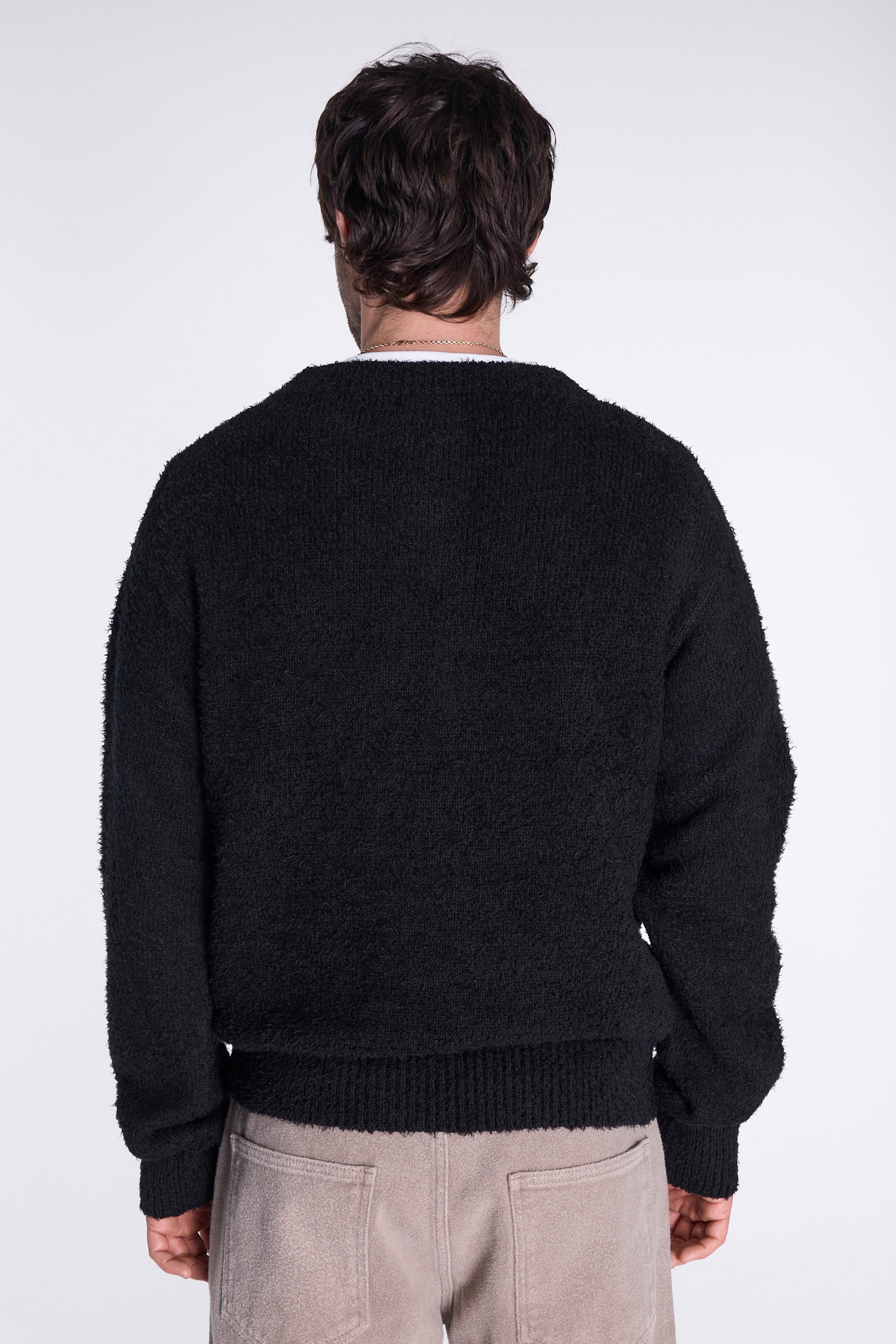 V-Neck Sweater Furry Black