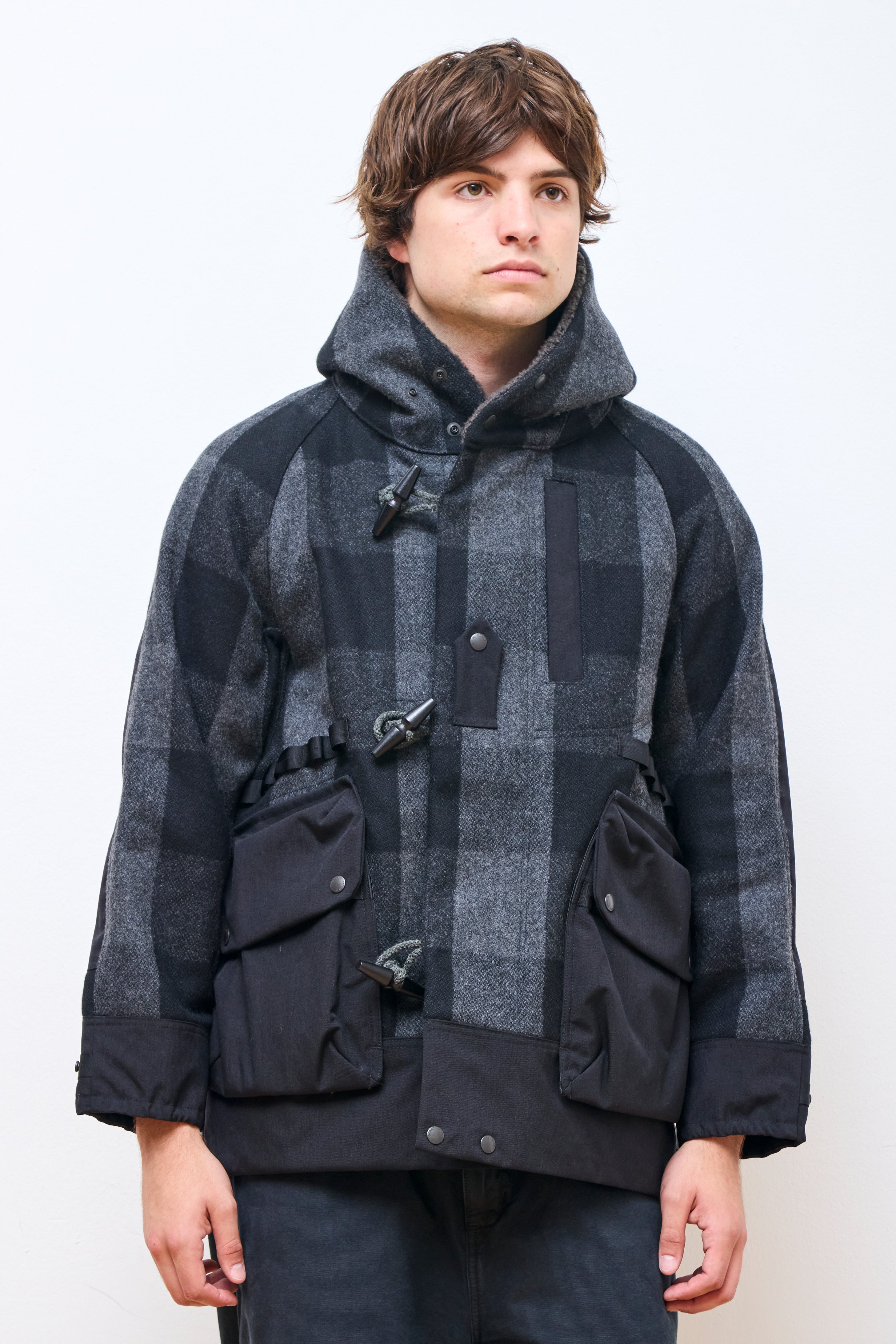 Buffalo Check 3Way Collar Bush Hike Jacket Charcoal