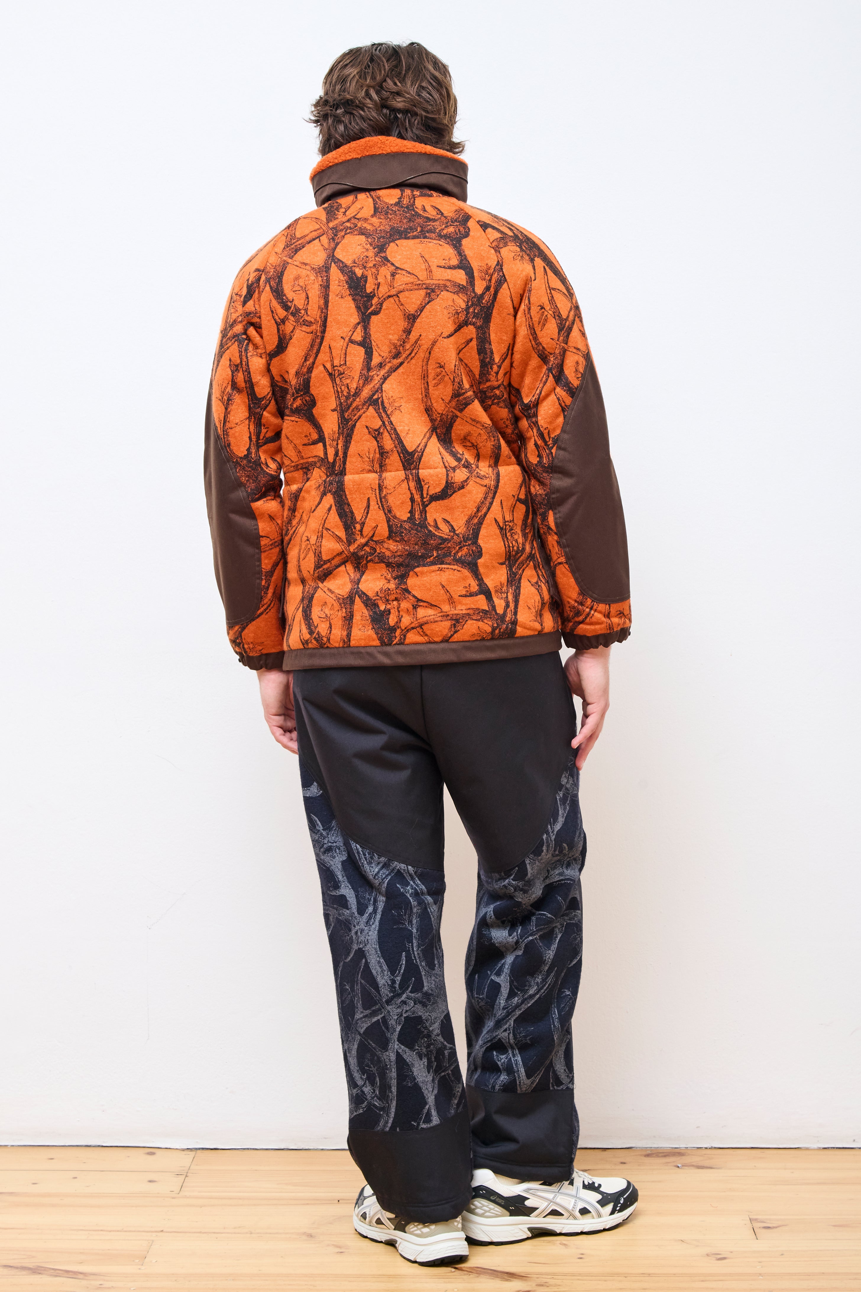 Horn Tree Print Wool Boa Jacket Orange