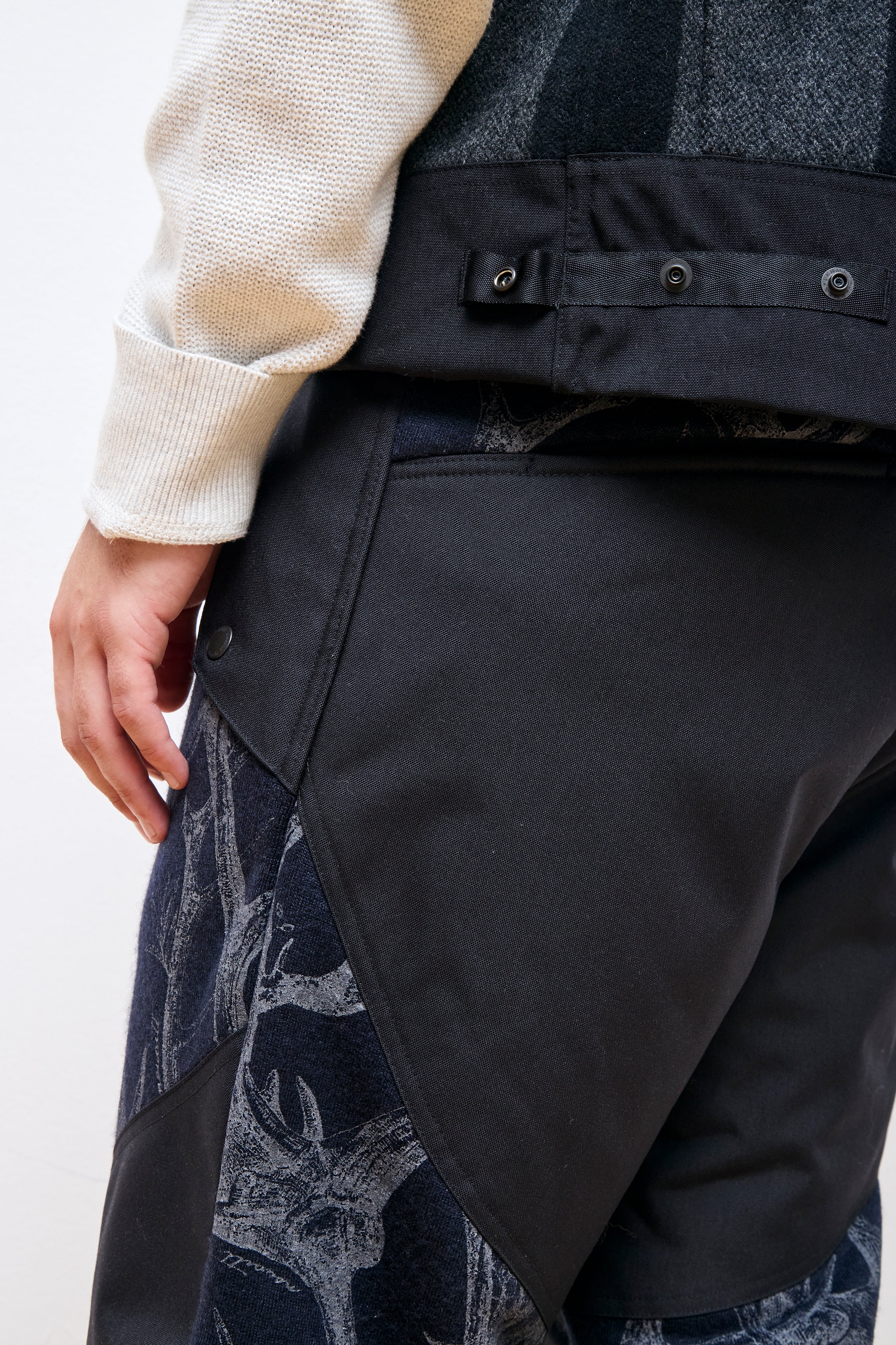 Horn Tree Print Wool Boa Pants Navy