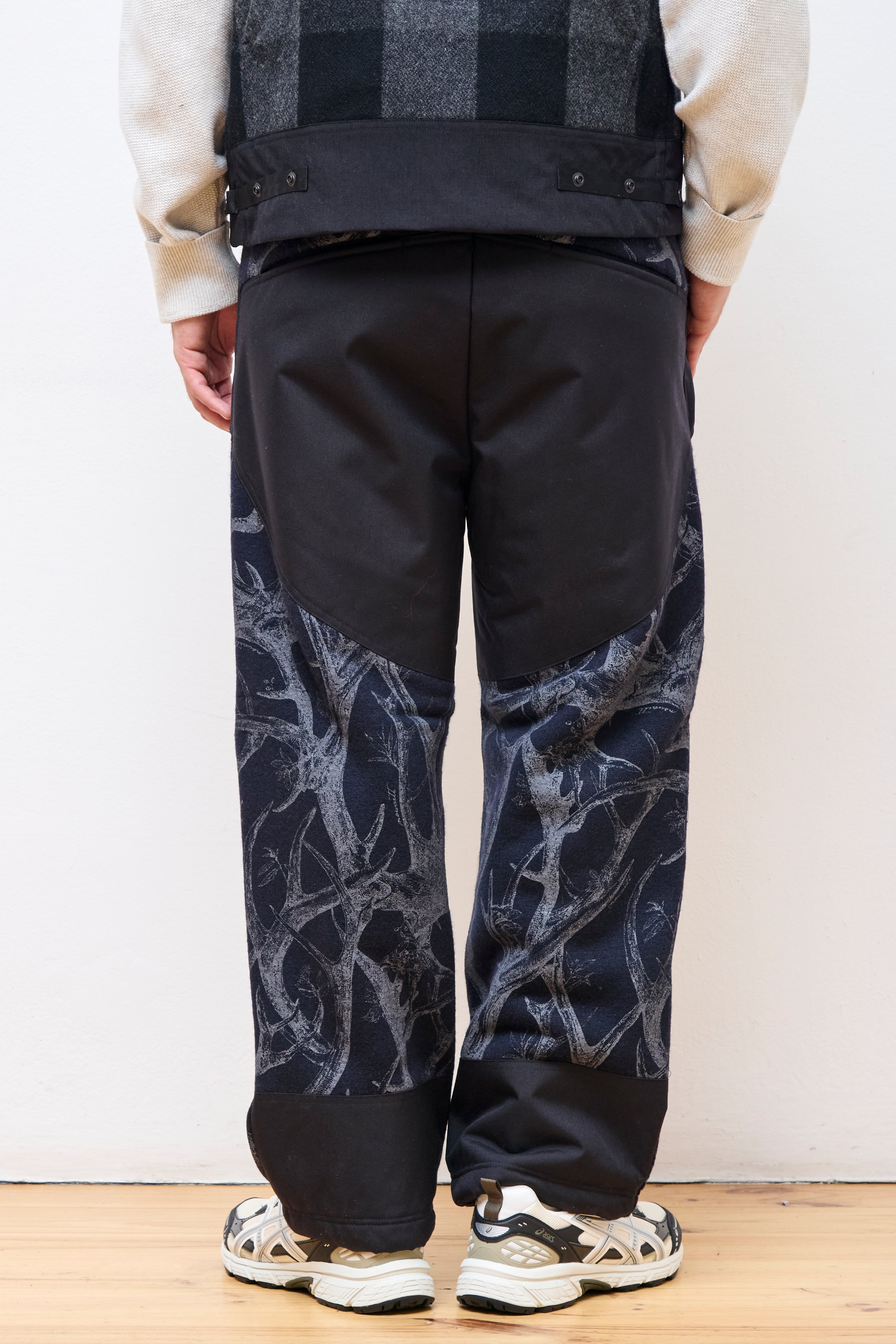 Horn Tree Print Wool Boa Pants Navy