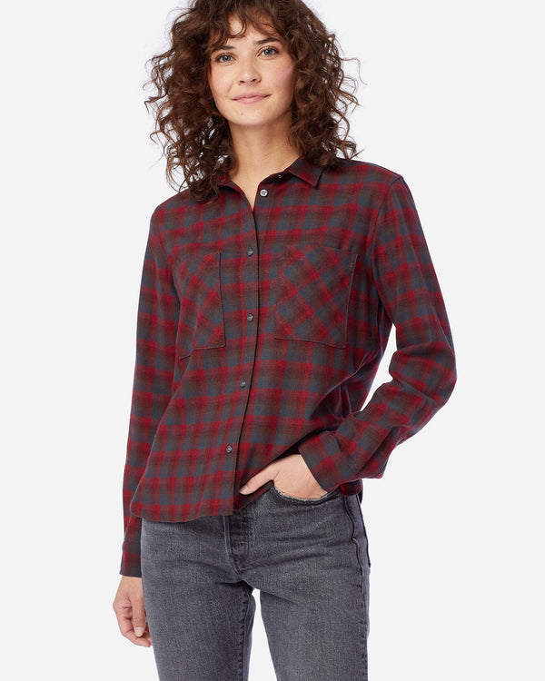 Piper Cropped Wool Shirt Red/Grey Ombre