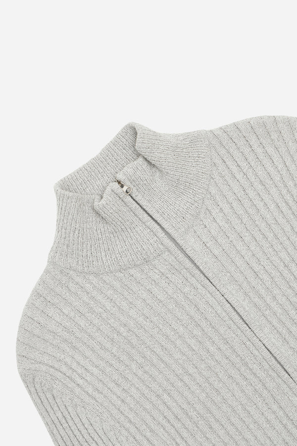 Half Neck Zip-Up Cardigan Grey