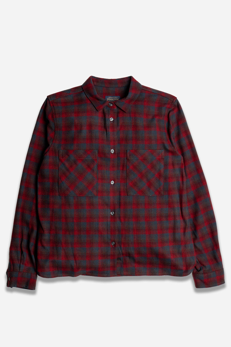 Piper Cropped Wool Shirt Red/Grey Ombre